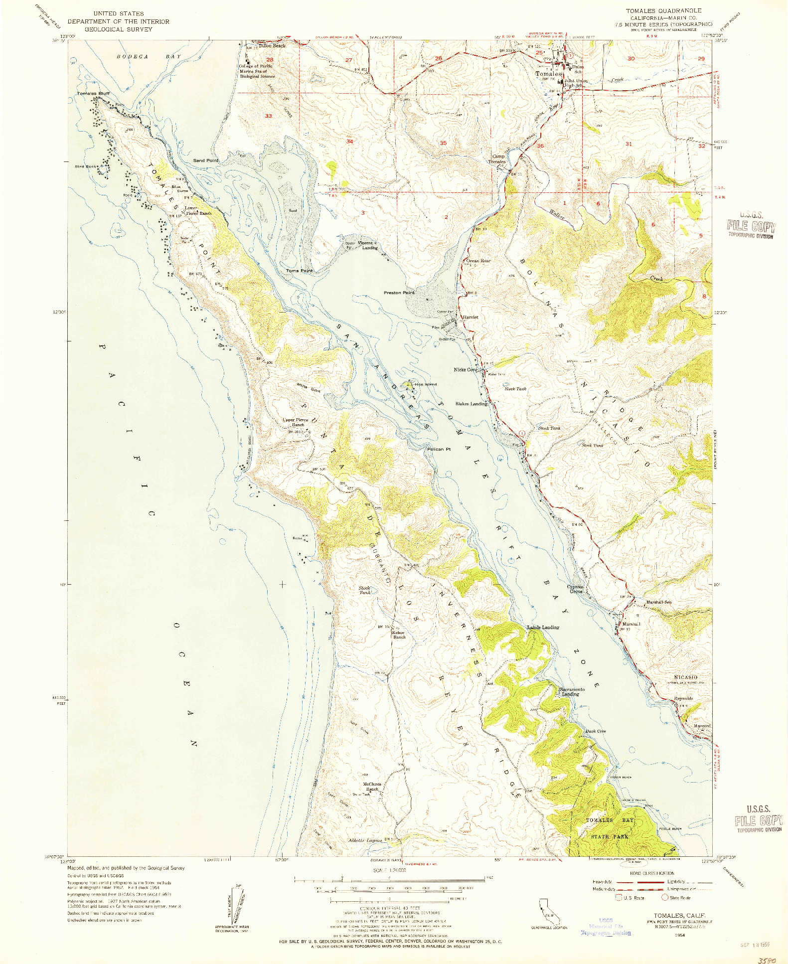 USGS 1:24000-SCALE QUADRANGLE FOR TOMALES, CA 1954