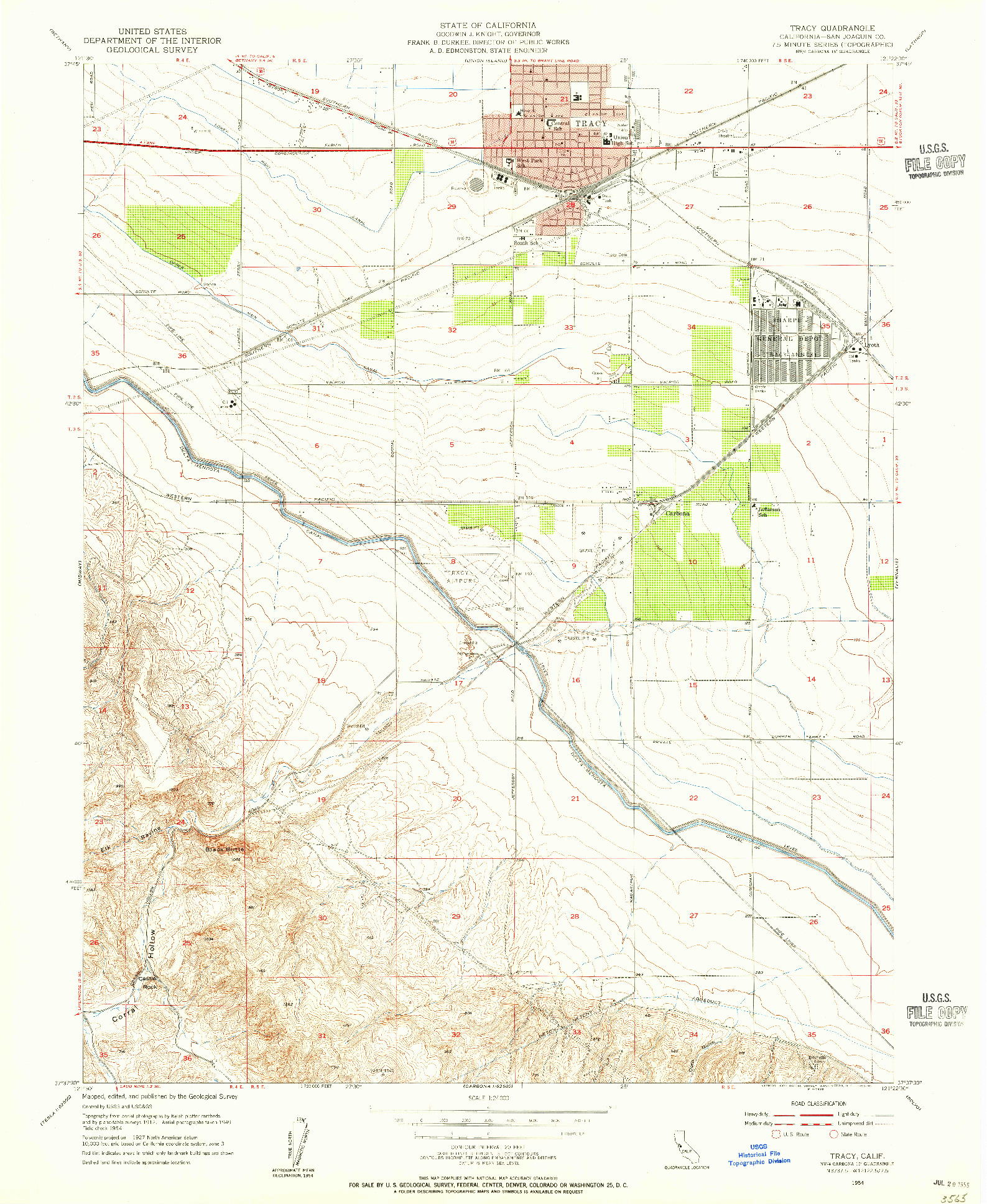 USGS 1:24000-SCALE QUADRANGLE FOR TRACY, CA 1954