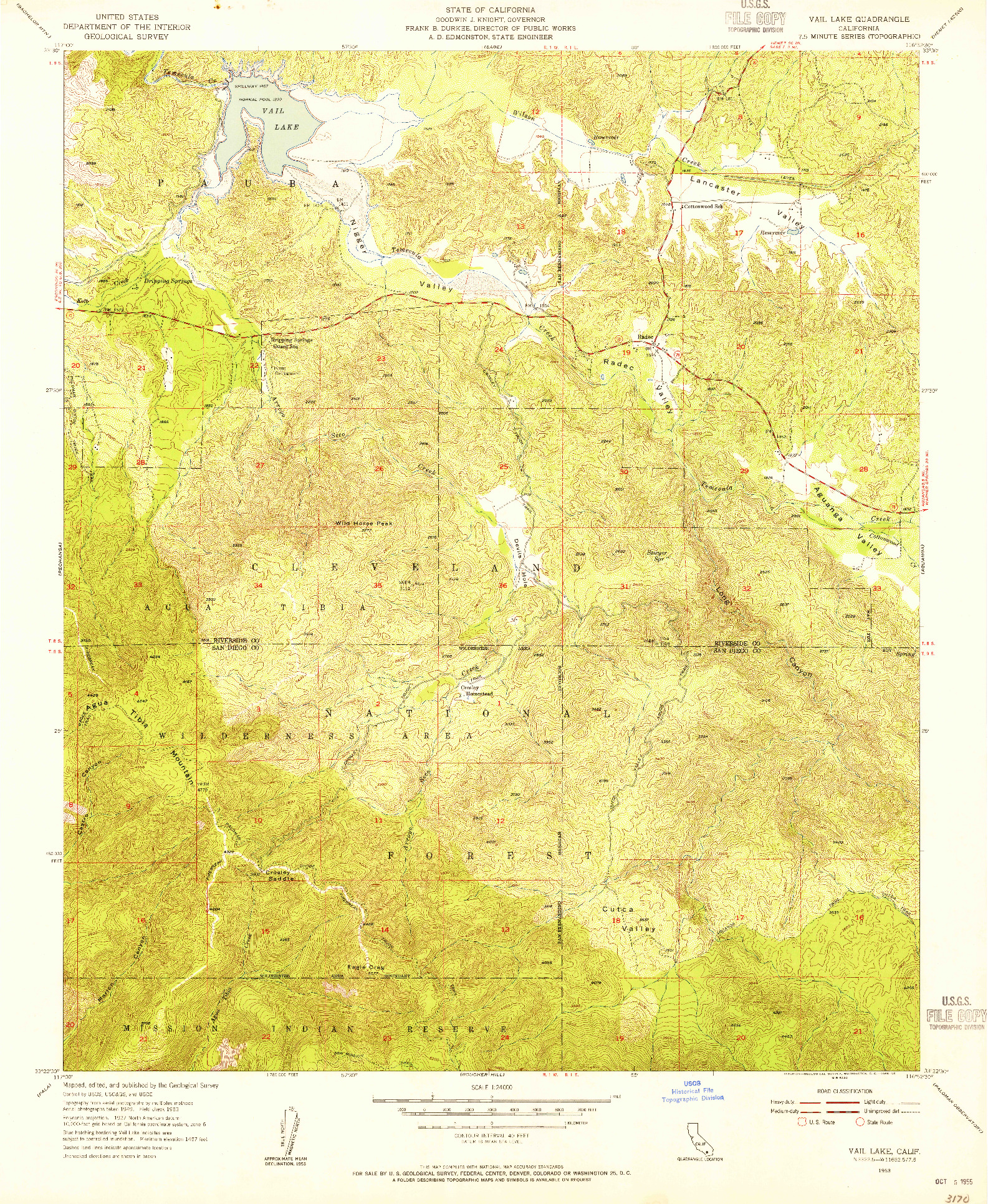 USGS 1:24000-SCALE QUADRANGLE FOR VAIL LAKE, CA 1953