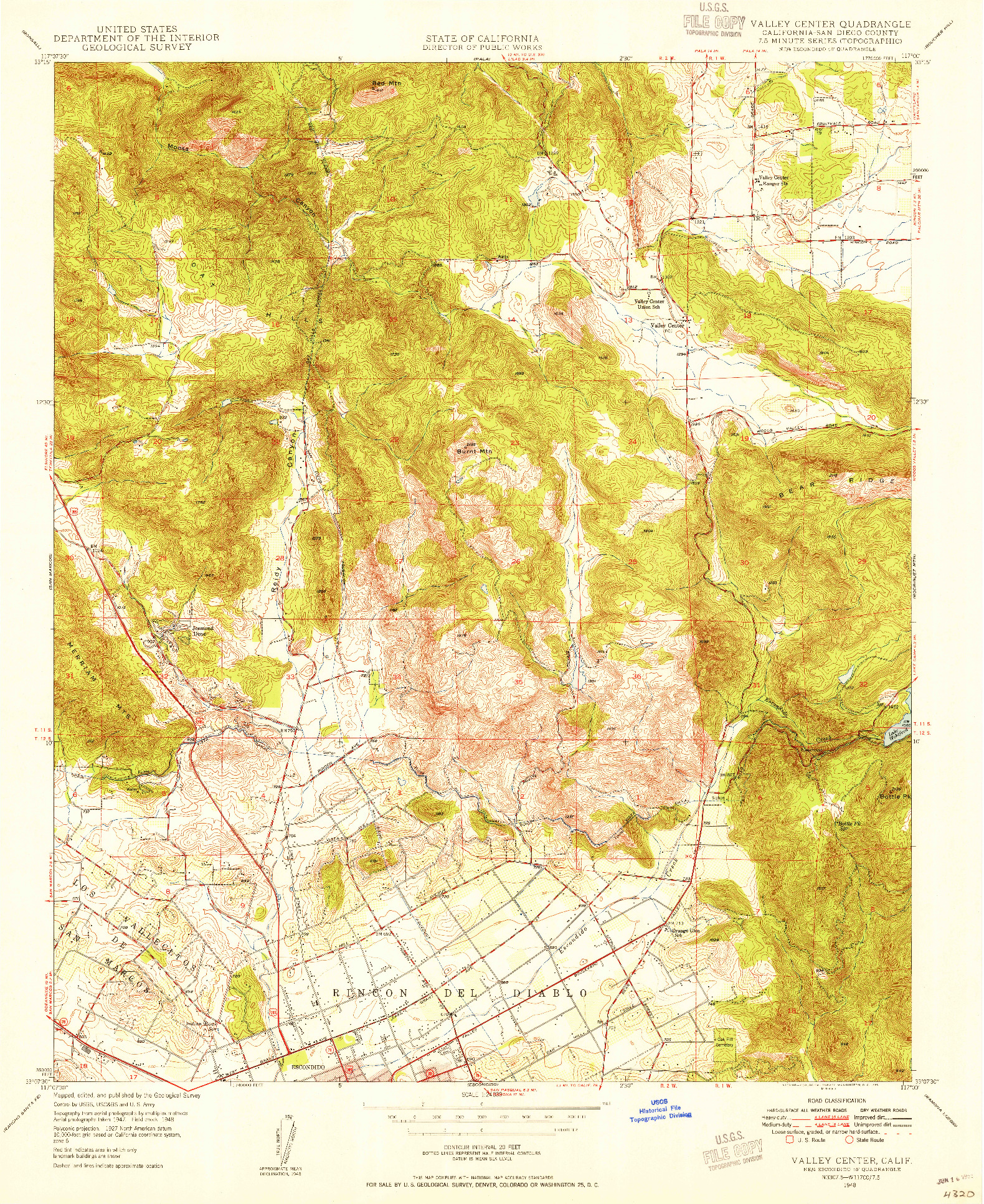 USGS 1:24000-SCALE QUADRANGLE FOR VALLEY CENTER, CA 1948