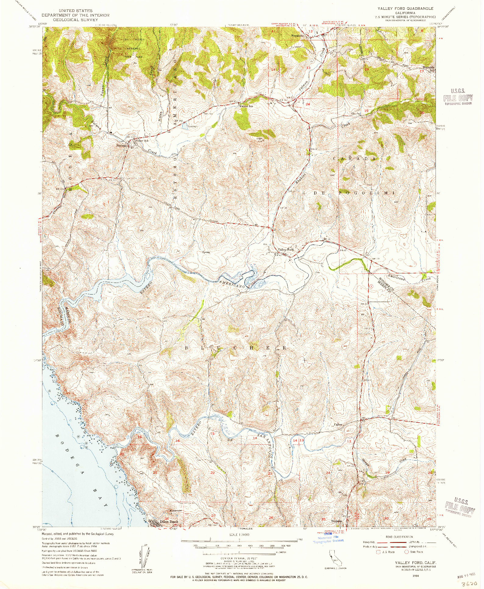 USGS 1:24000-SCALE QUADRANGLE FOR VALLEY FORD, CA 1954