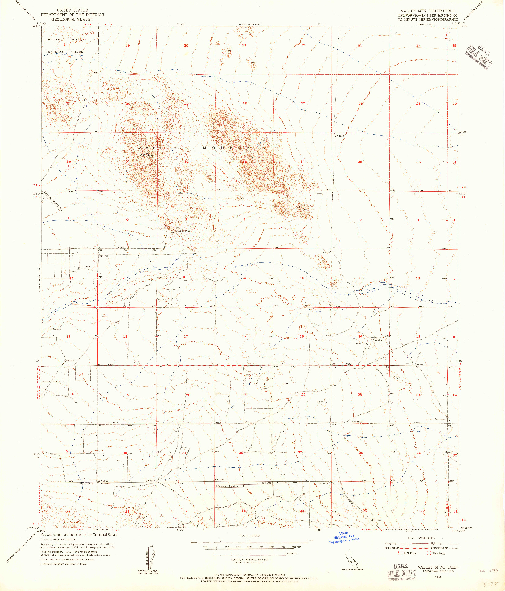 USGS 1:24000-SCALE QUADRANGLE FOR VALLEY MTN, CA 1954