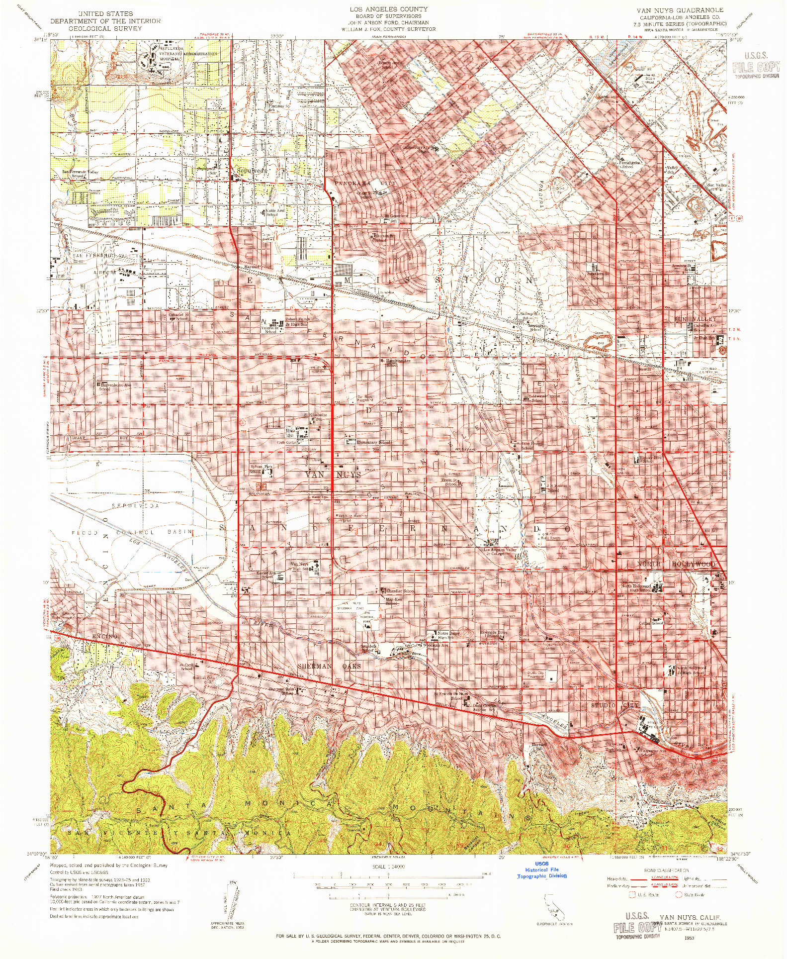 USGS 1:24000-SCALE QUADRANGLE FOR VAN NUYS, CA 1953