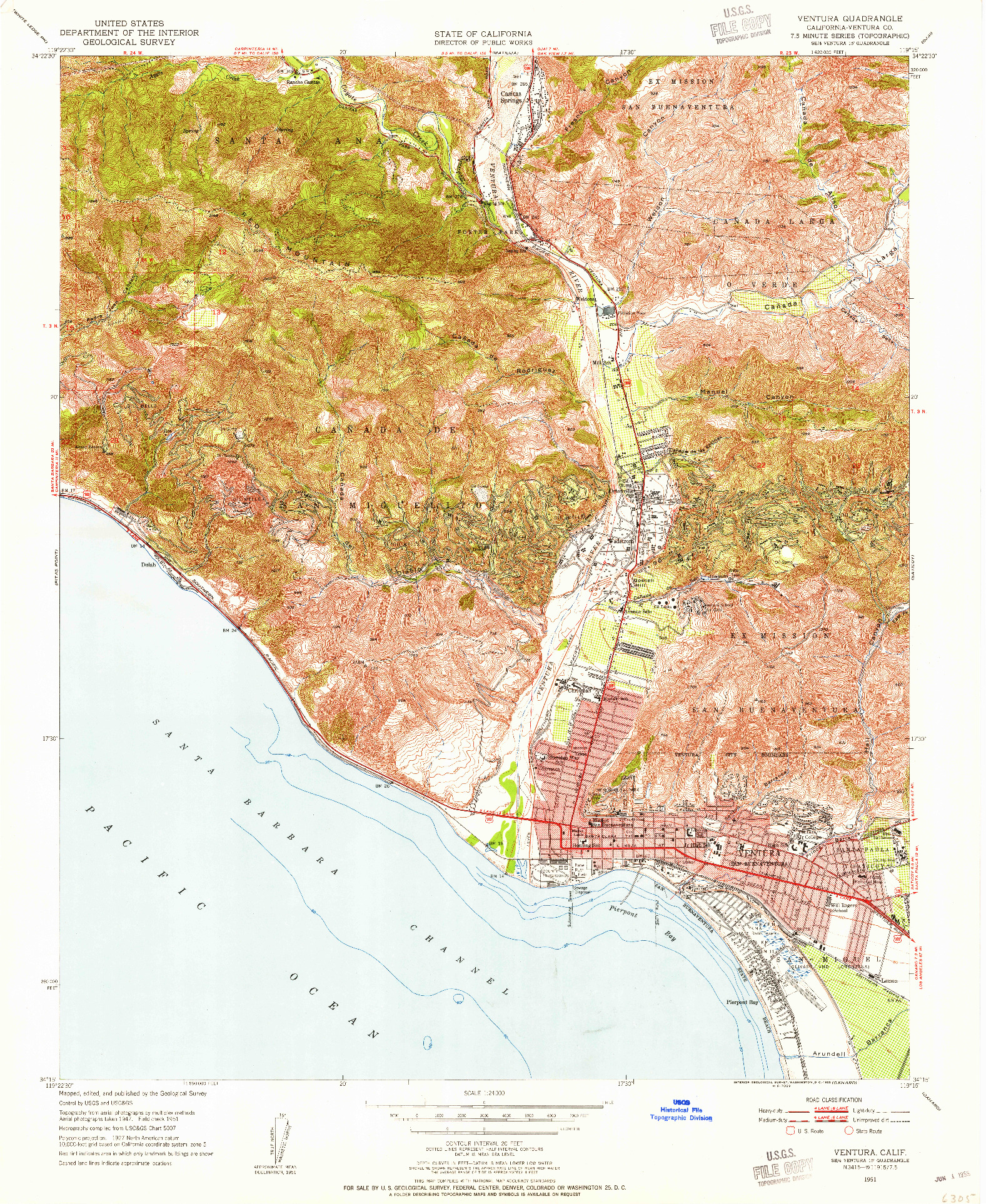USGS 1:24000-SCALE QUADRANGLE FOR VENTURA, CA 1951