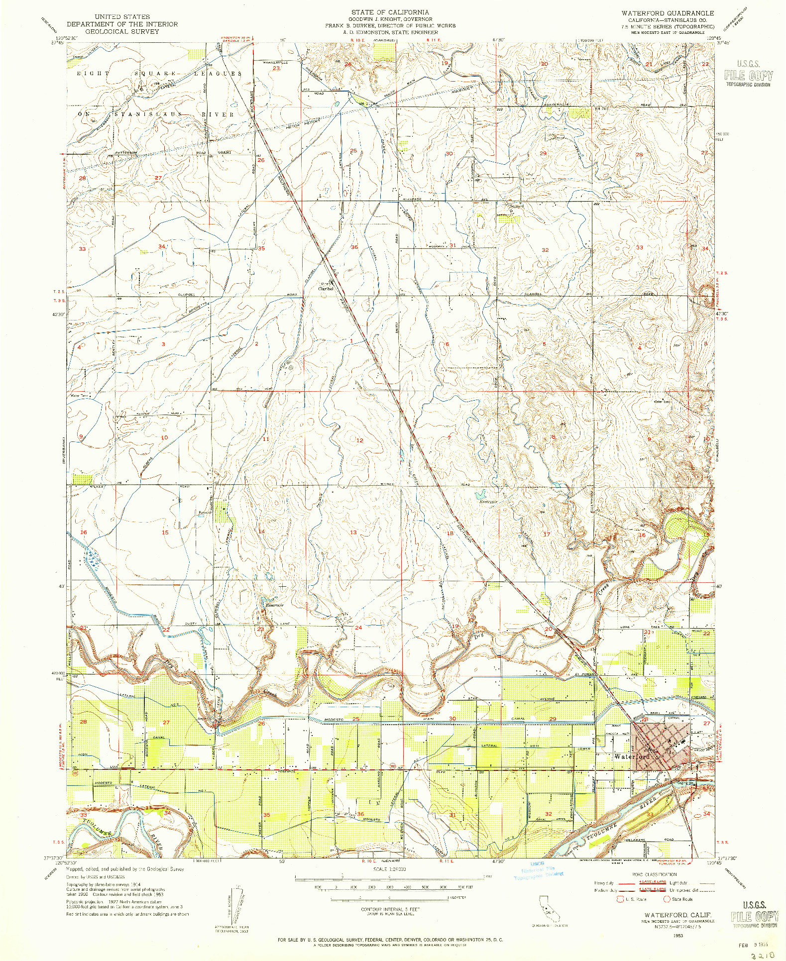 USGS 1:24000-SCALE QUADRANGLE FOR WATERFORD, CA 1953