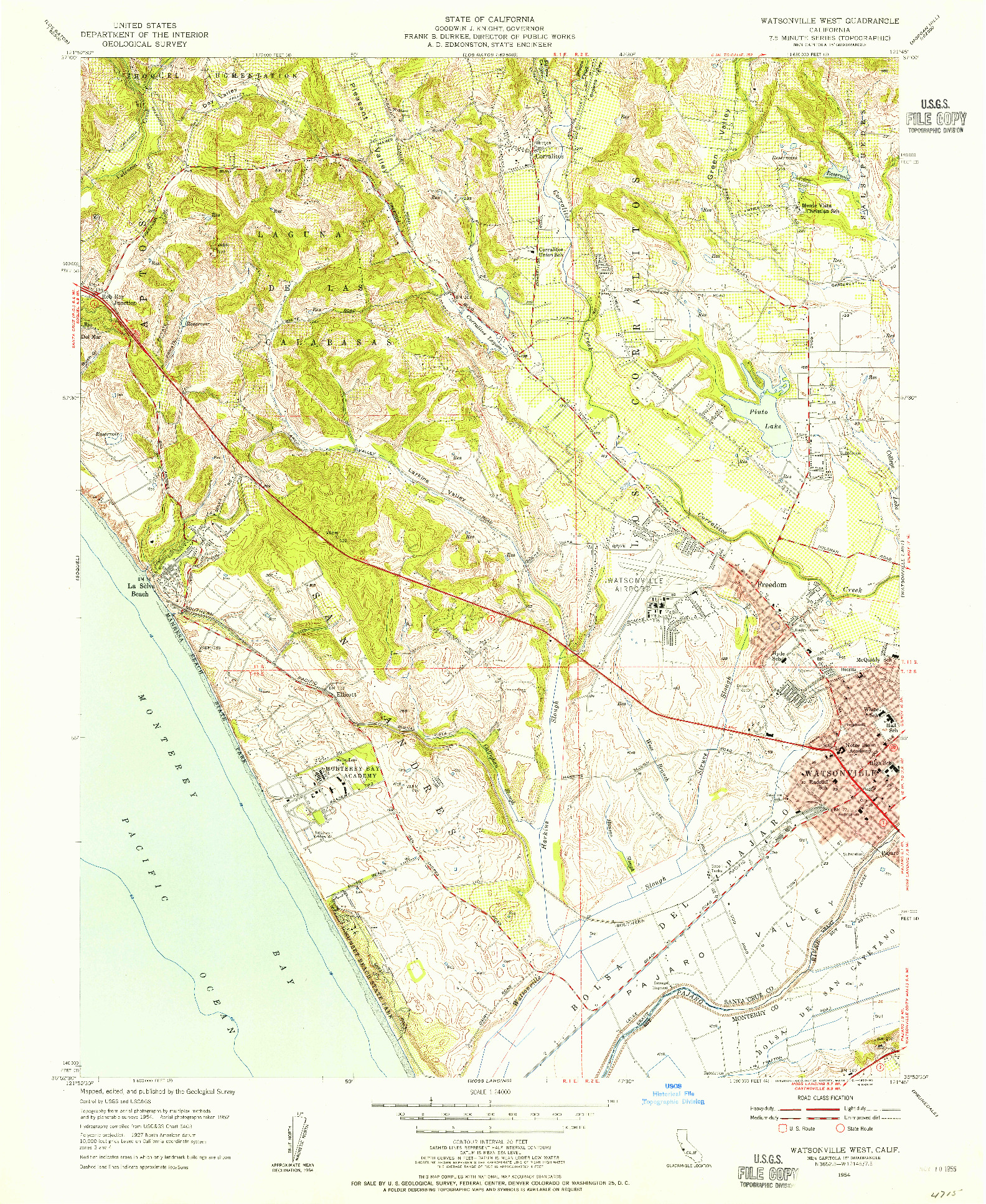 USGS 1:24000-SCALE QUADRANGLE FOR WATSONVILLE WEST, CA 1954