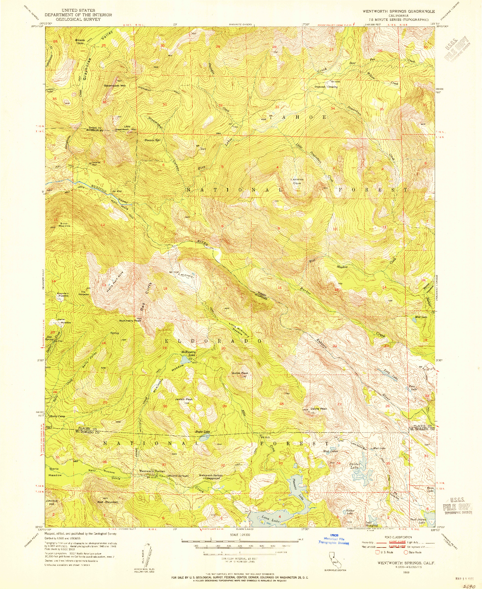 USGS 1:24000-SCALE QUADRANGLE FOR WENTWORTH SPRINGS, CA 1953