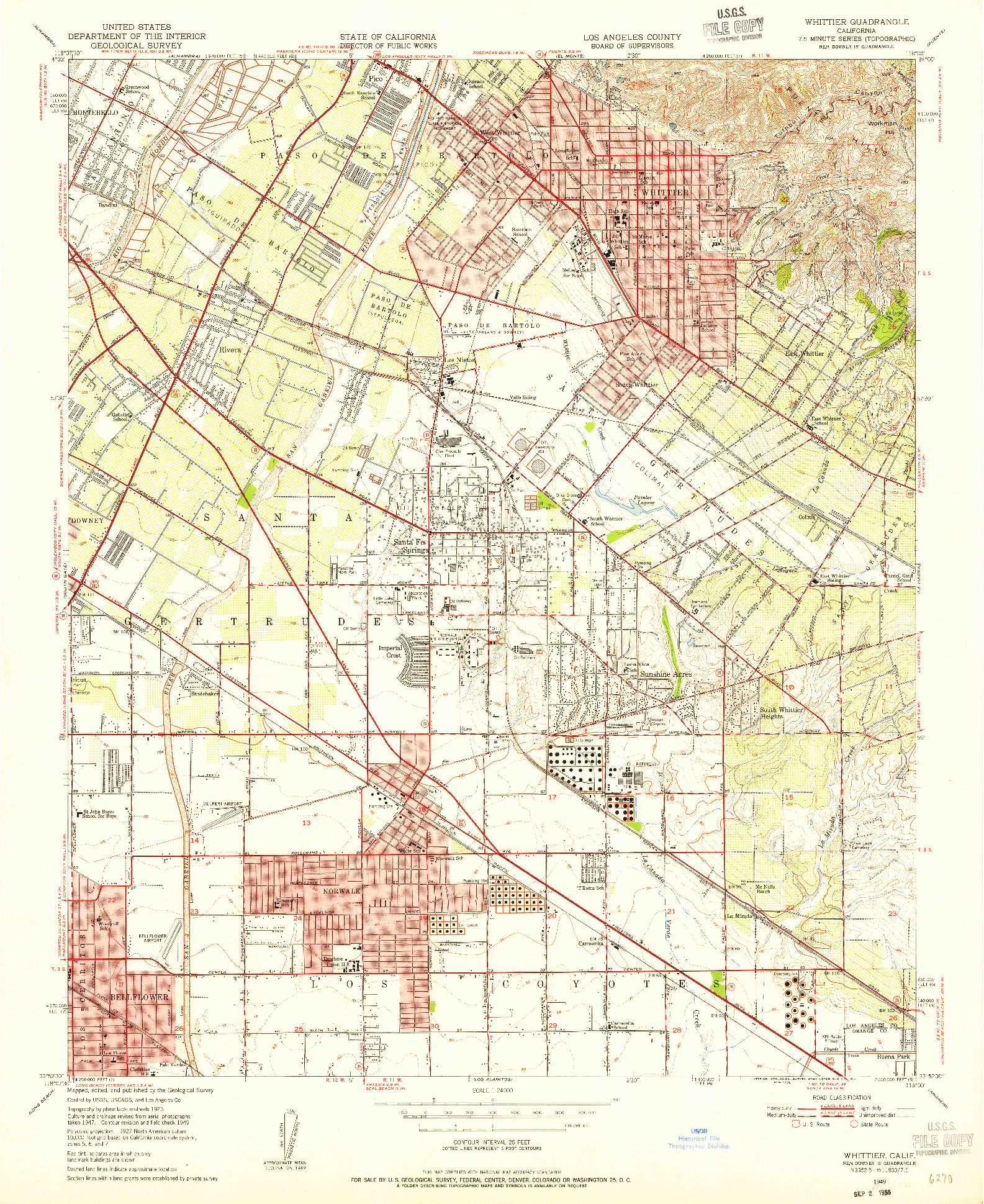 USGS 1:24000-SCALE QUADRANGLE FOR WHITTIER, CA 1949