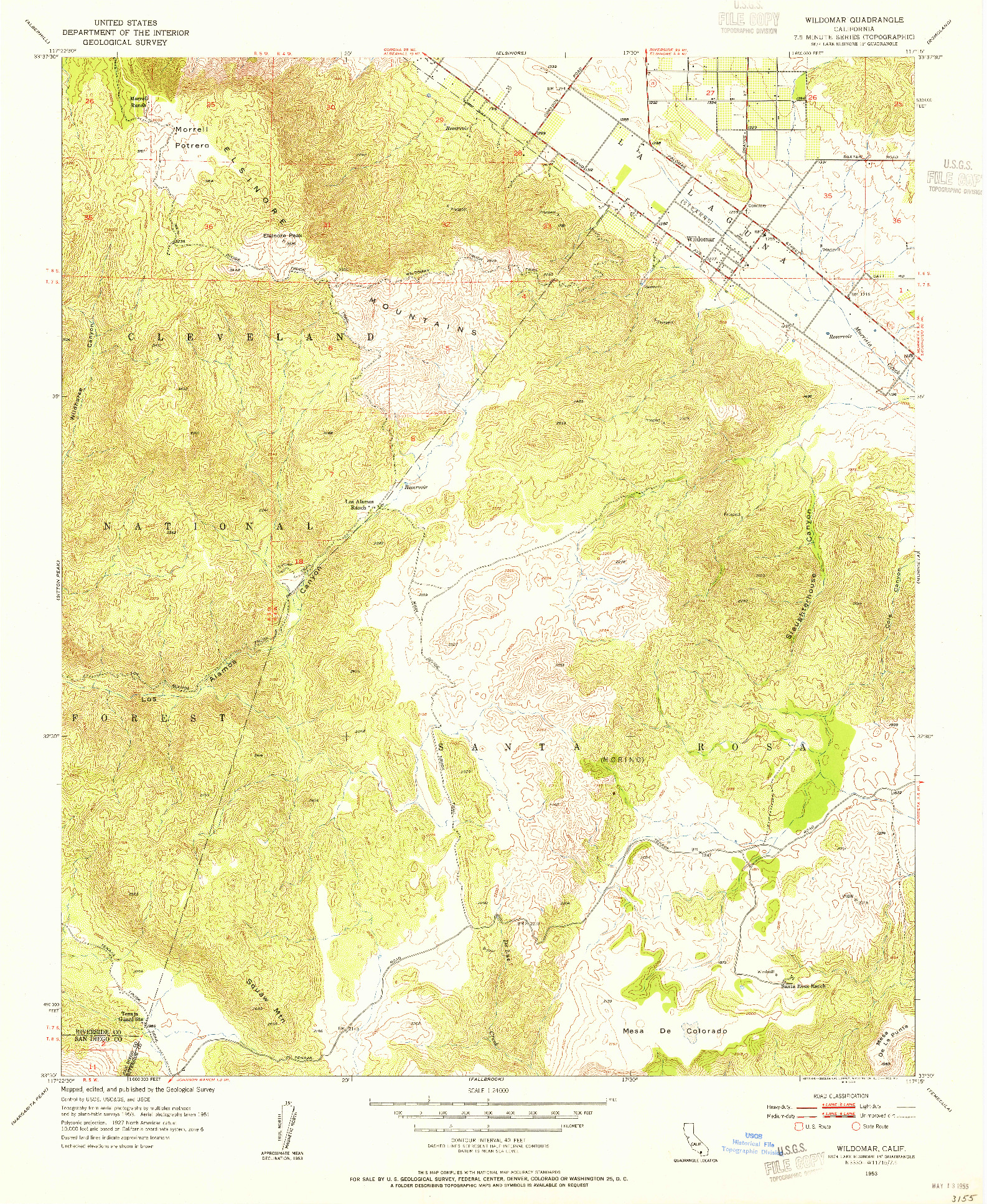 USGS 1:24000-SCALE QUADRANGLE FOR WILDOMAR, CA 1953