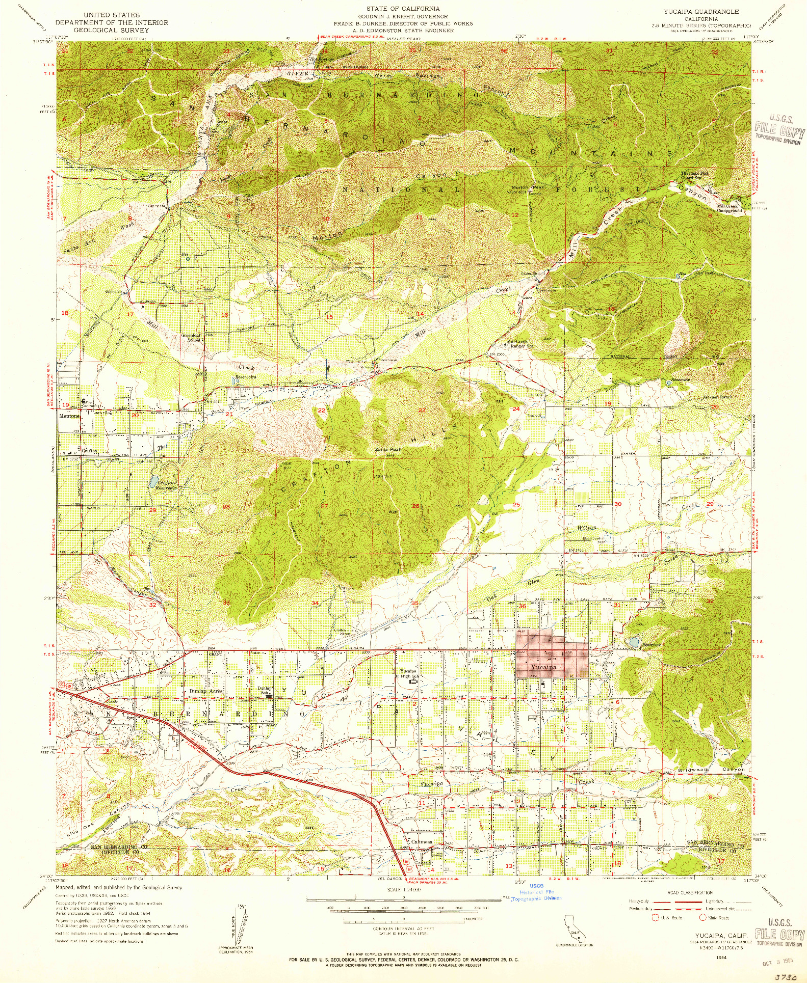 USGS 1:24000-SCALE QUADRANGLE FOR YUCAIPA, CA 1954