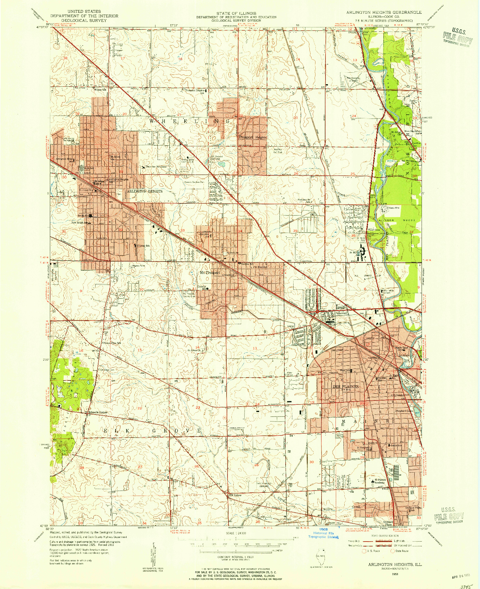 USGS 1:24000-SCALE QUADRANGLE FOR ARLINGTON HEIGHTS, IL 1953