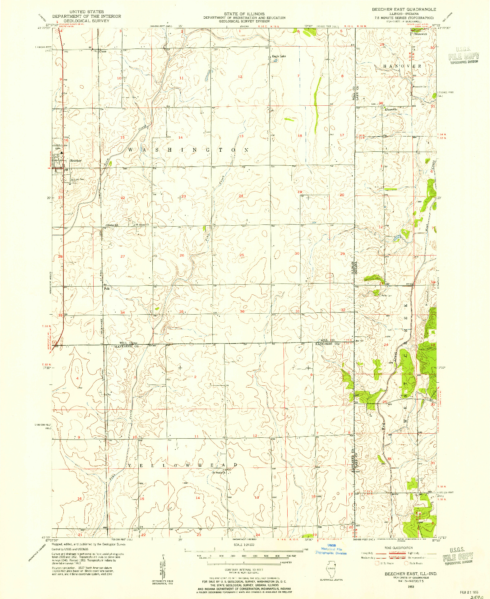 USGS 1:24000-SCALE QUADRANGLE FOR BEECHER EAST, IL 1953