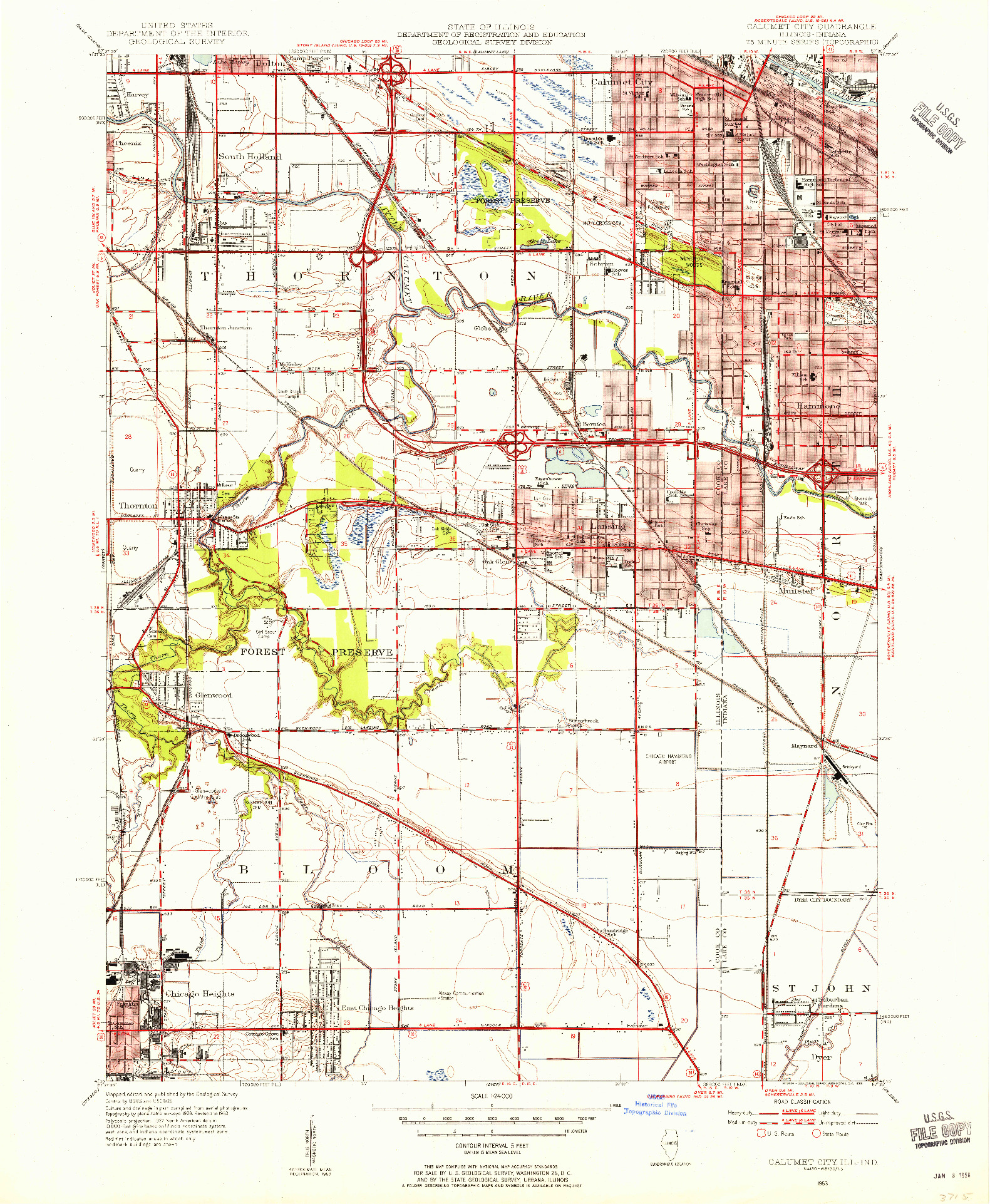 USGS 1:24000-SCALE QUADRANGLE FOR CALUMET CITY, IL 1953