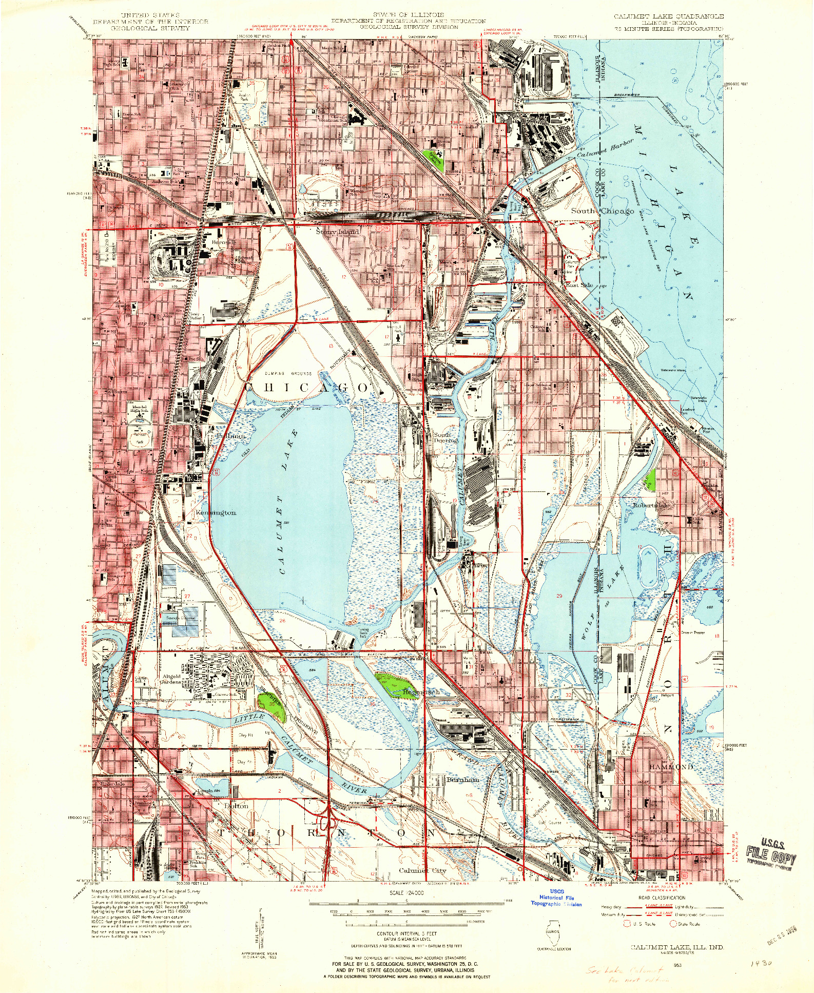 USGS 1:24000-SCALE QUADRANGLE FOR CALUMET LAKE, IL 1953