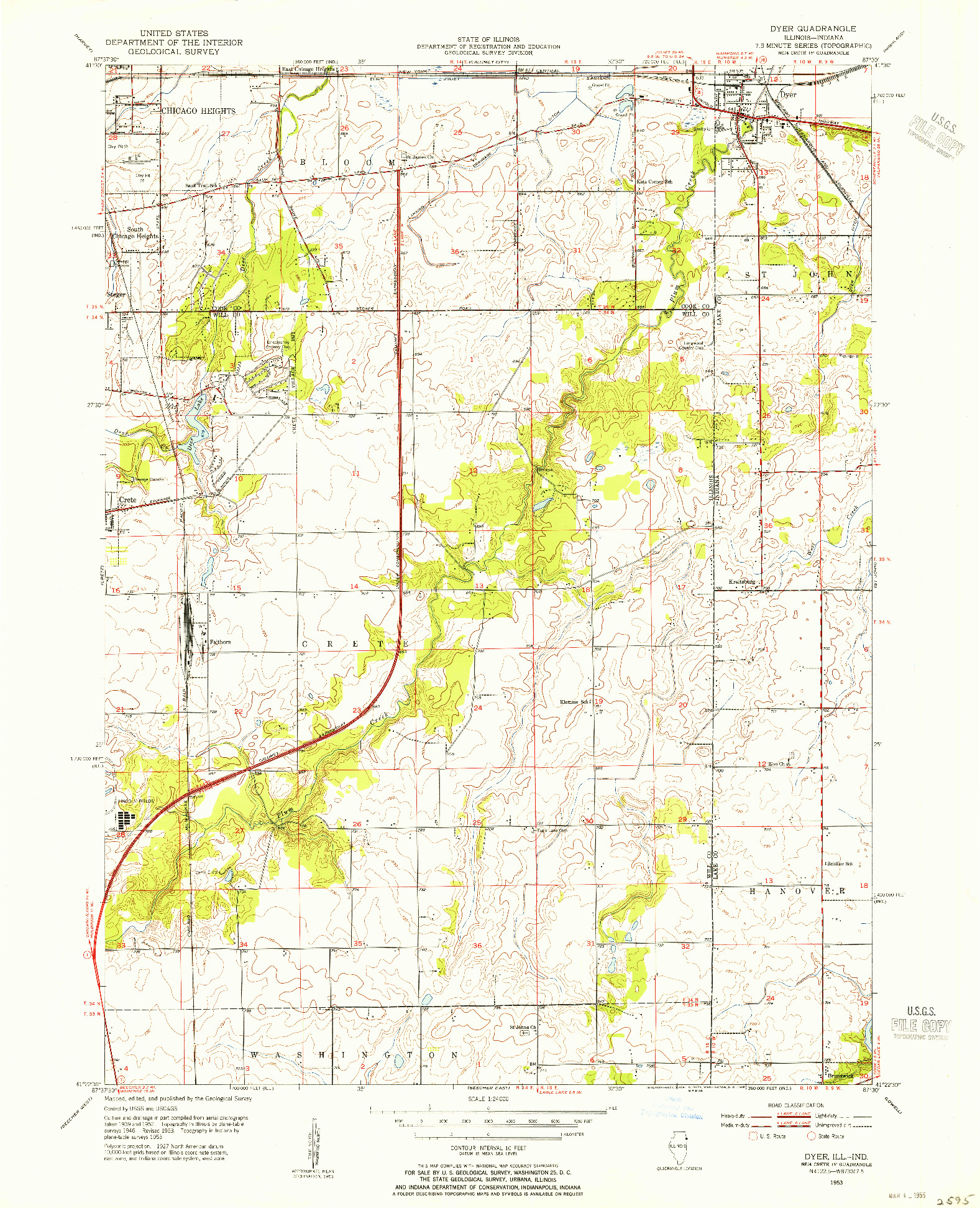 USGS 1:24000-SCALE QUADRANGLE FOR DYER, IL 1953