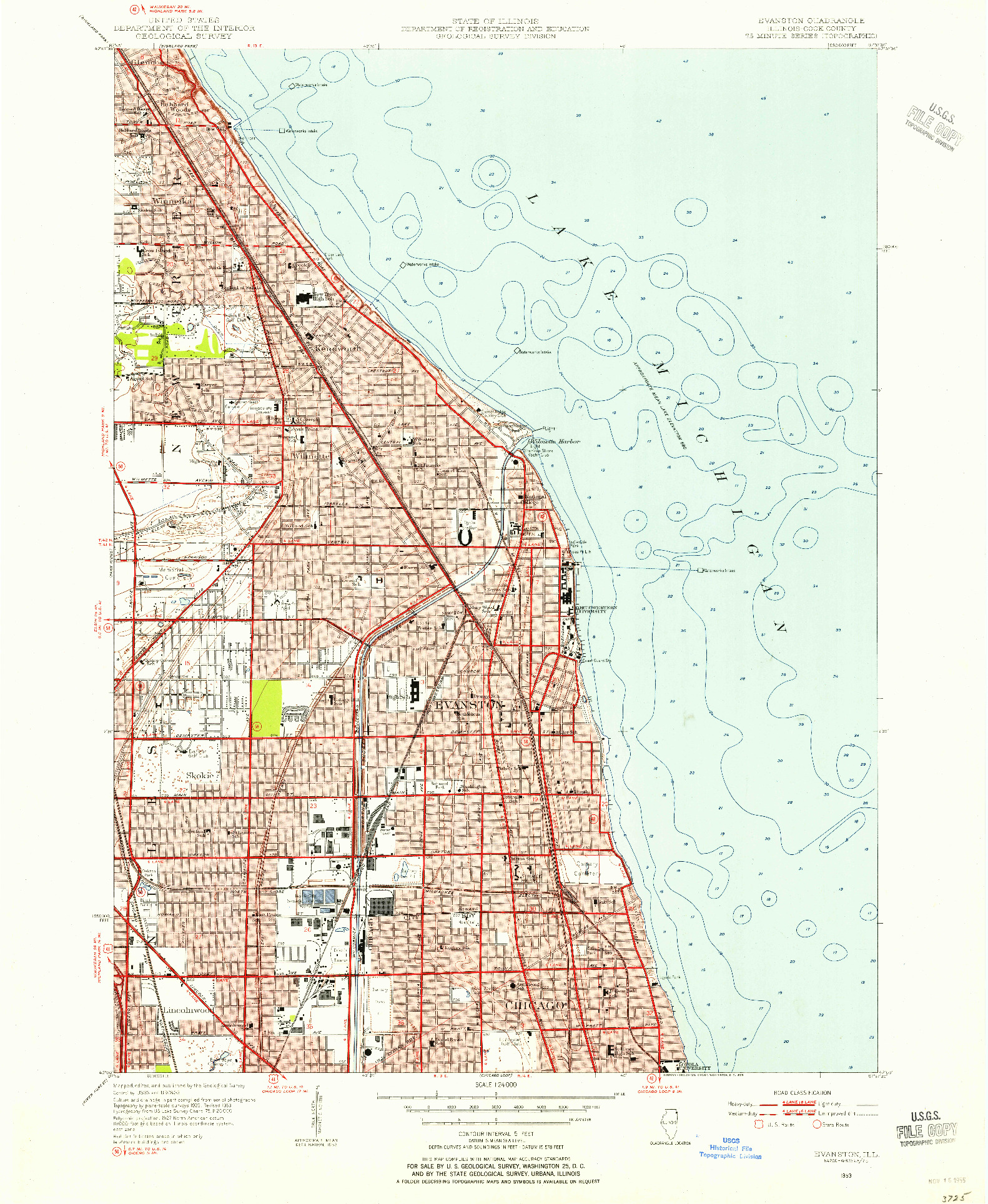 USGS 1:24000-SCALE QUADRANGLE FOR EVANSTON, IL 1953