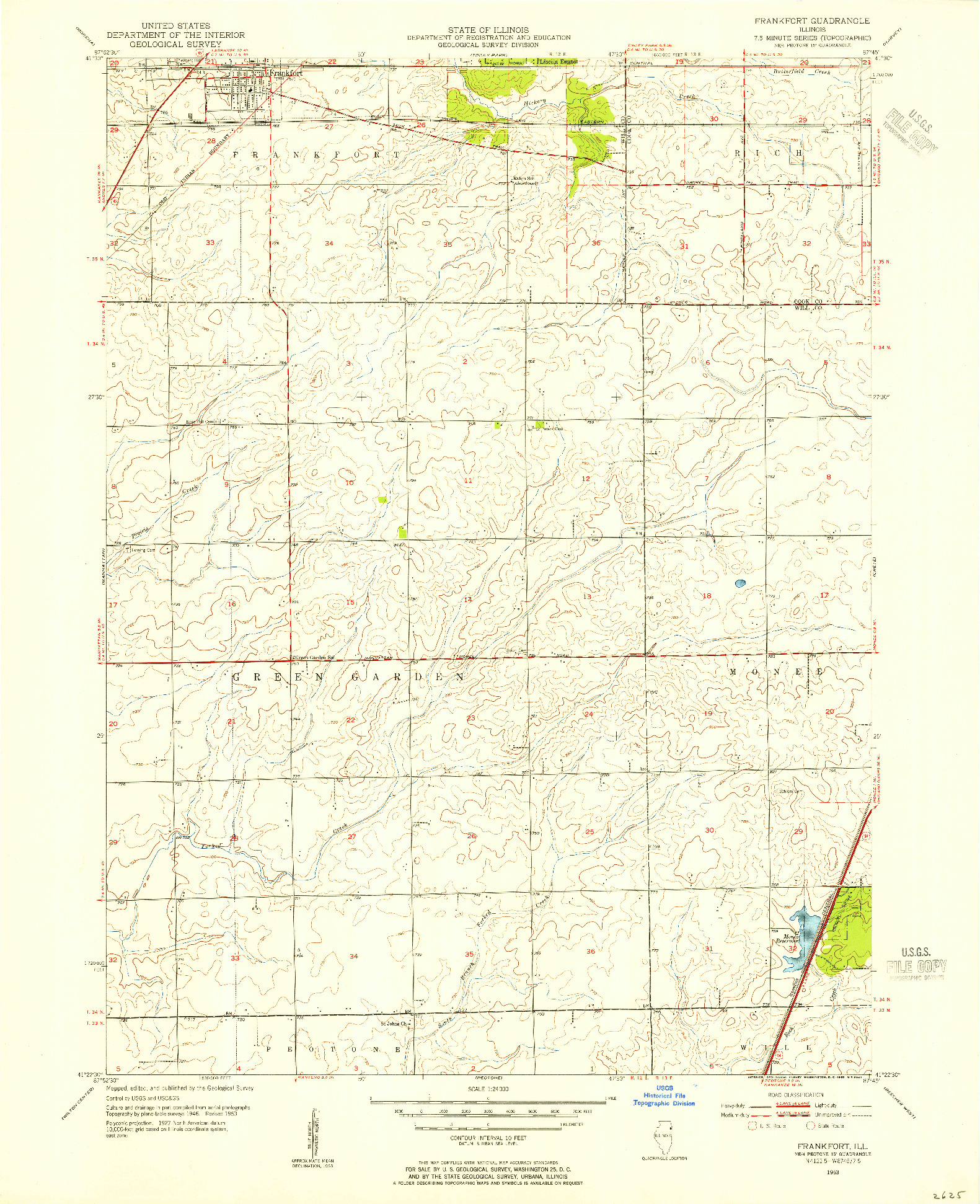 USGS 1:24000-SCALE QUADRANGLE FOR FRANKFORT, IL 1953