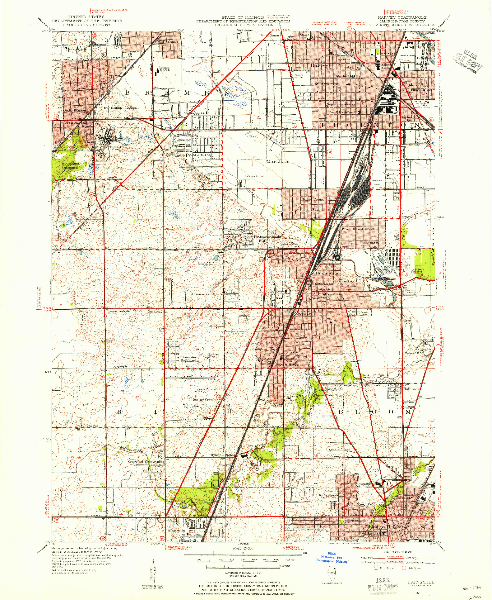 USGS 1:24000-SCALE QUADRANGLE FOR HARVEY, IL 1953