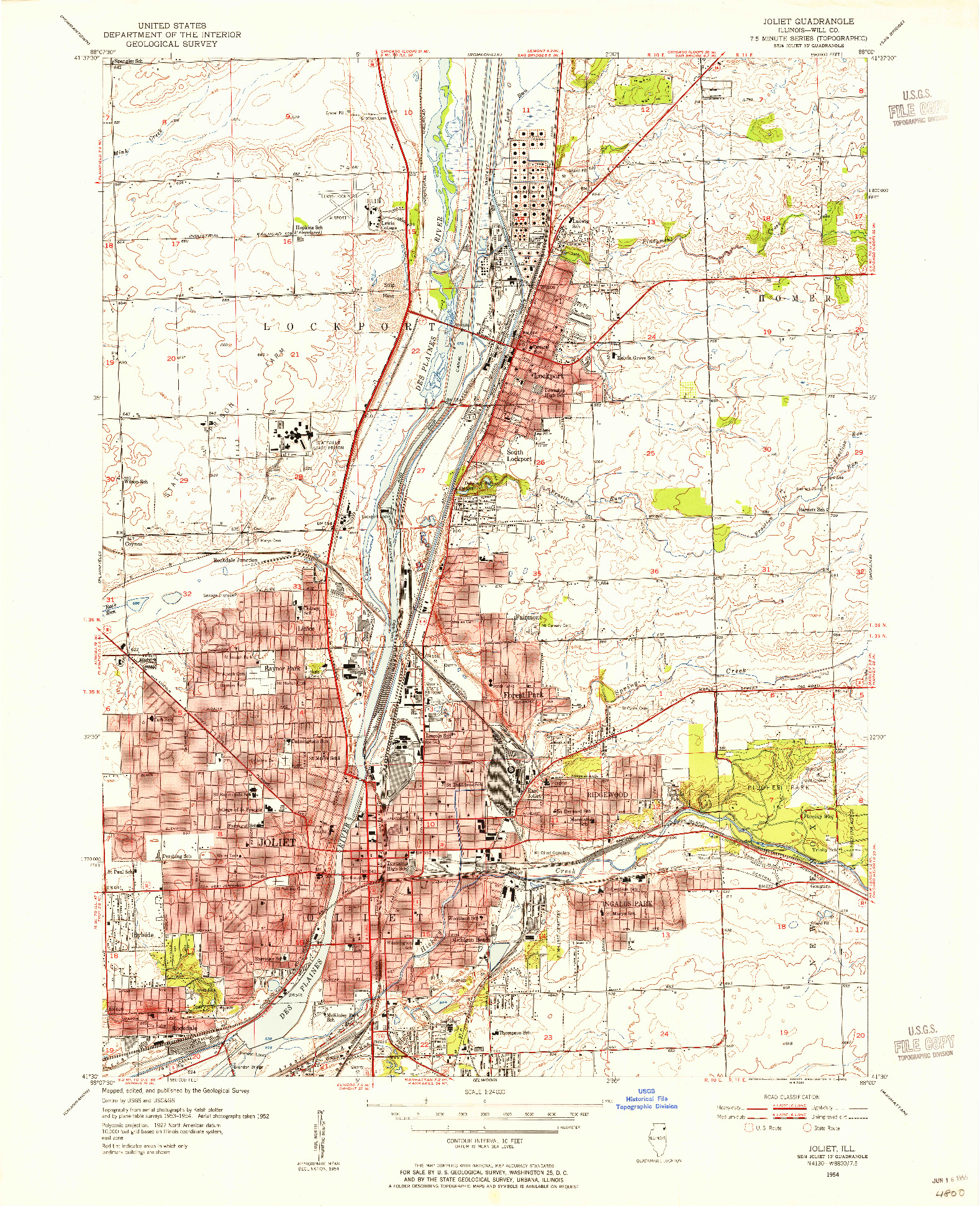 USGS 1:24000-SCALE QUADRANGLE FOR JOLIET, IL 1954