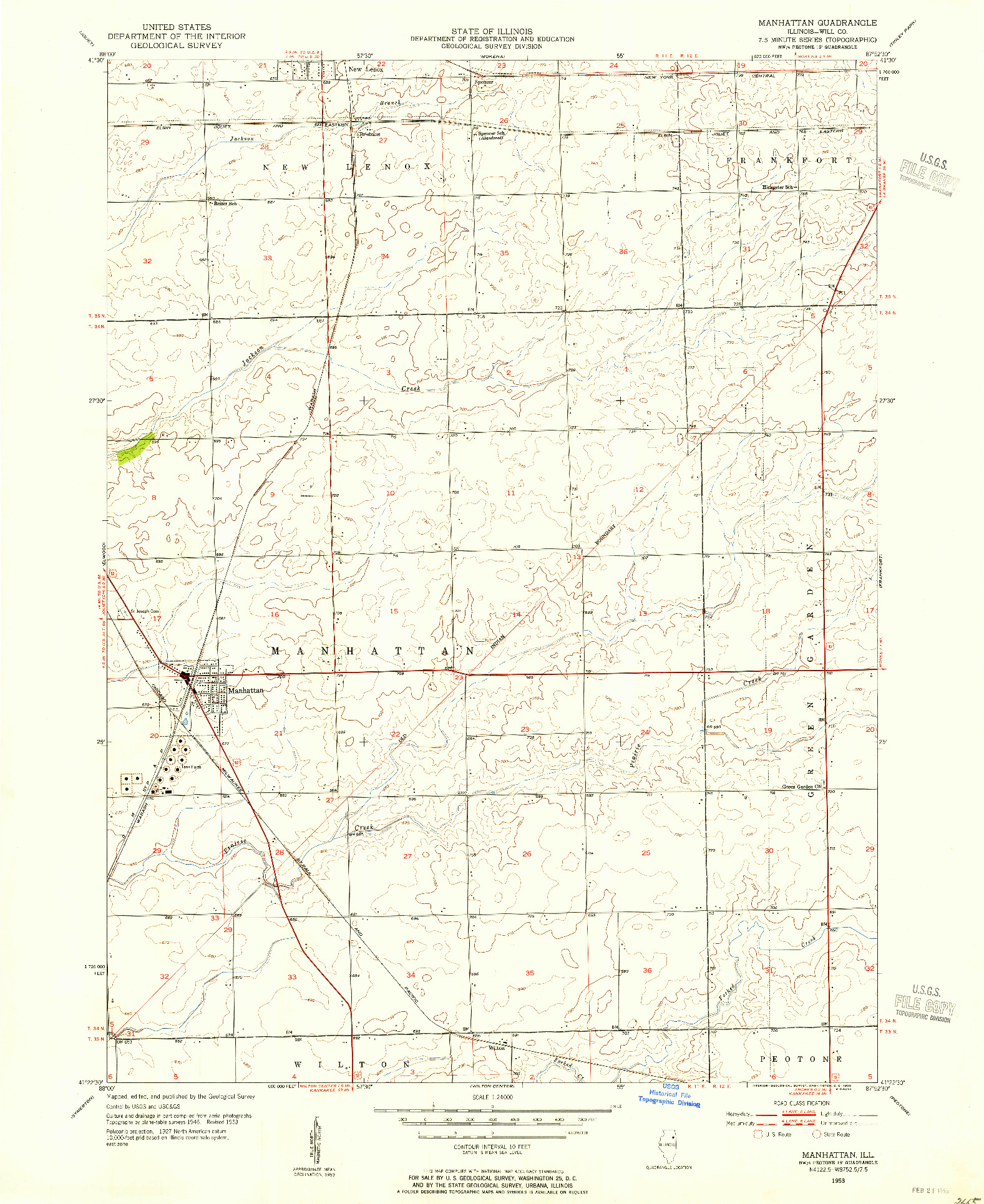 USGS 1:24000-SCALE QUADRANGLE FOR MANHATTAN, IL 1953