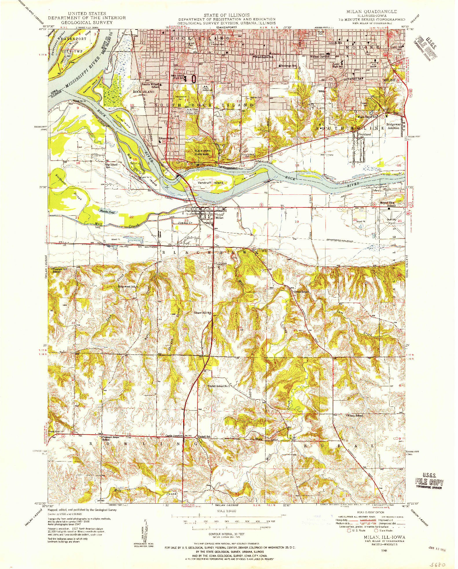 USGS 1:24000-SCALE QUADRANGLE FOR MILAN, IL 1948