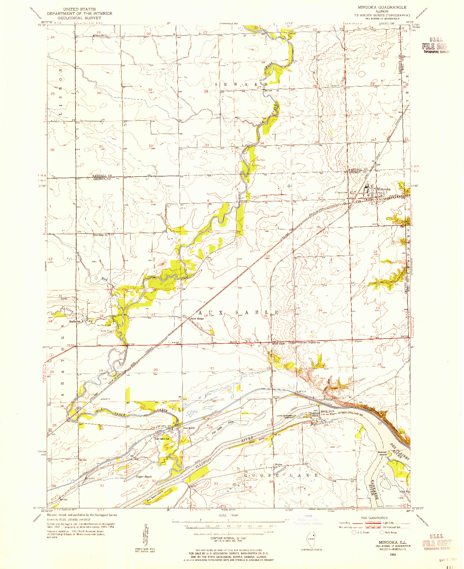 USGS 1:24000-SCALE QUADRANGLE FOR MINOOKA, IL 1954