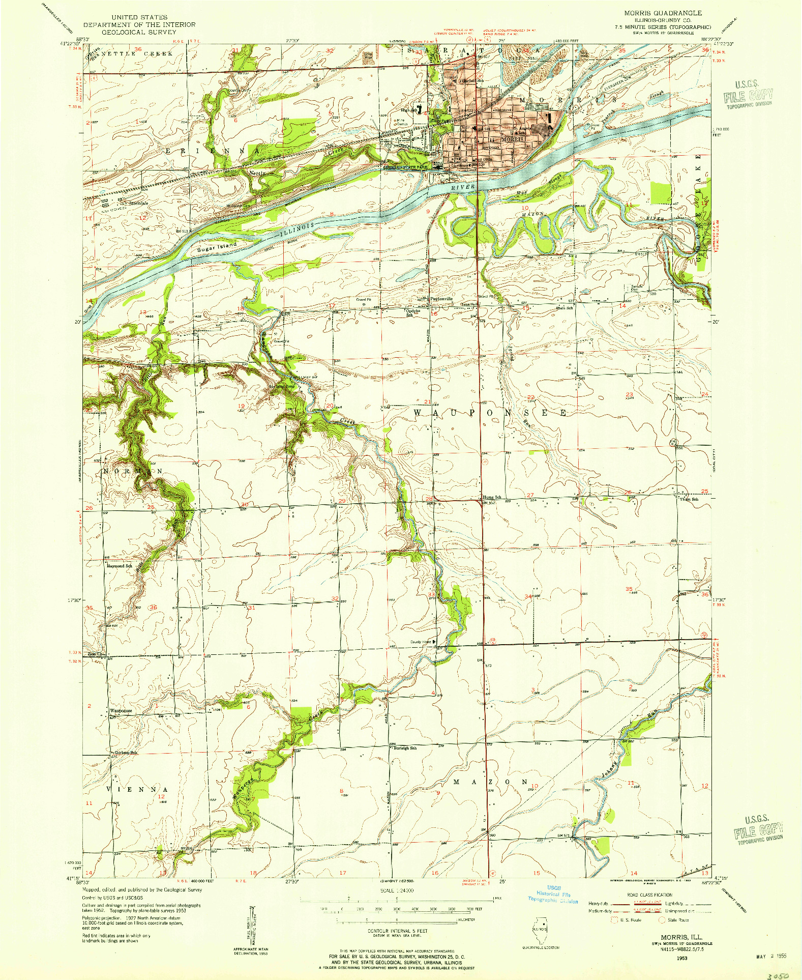 USGS 1:24000-SCALE QUADRANGLE FOR MORRIS, IL 1953