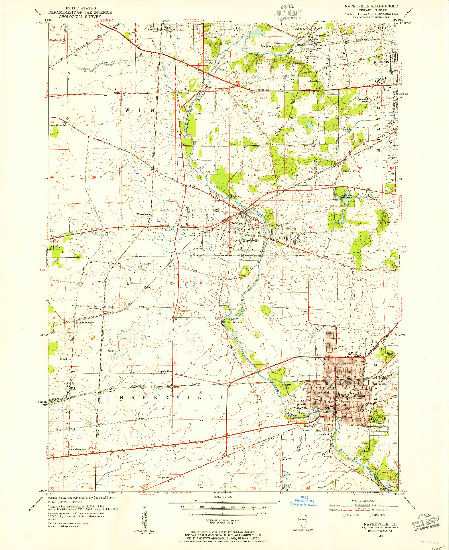 USGS 1:24000-SCALE QUADRANGLE FOR NAPERVILLE, IL 1953