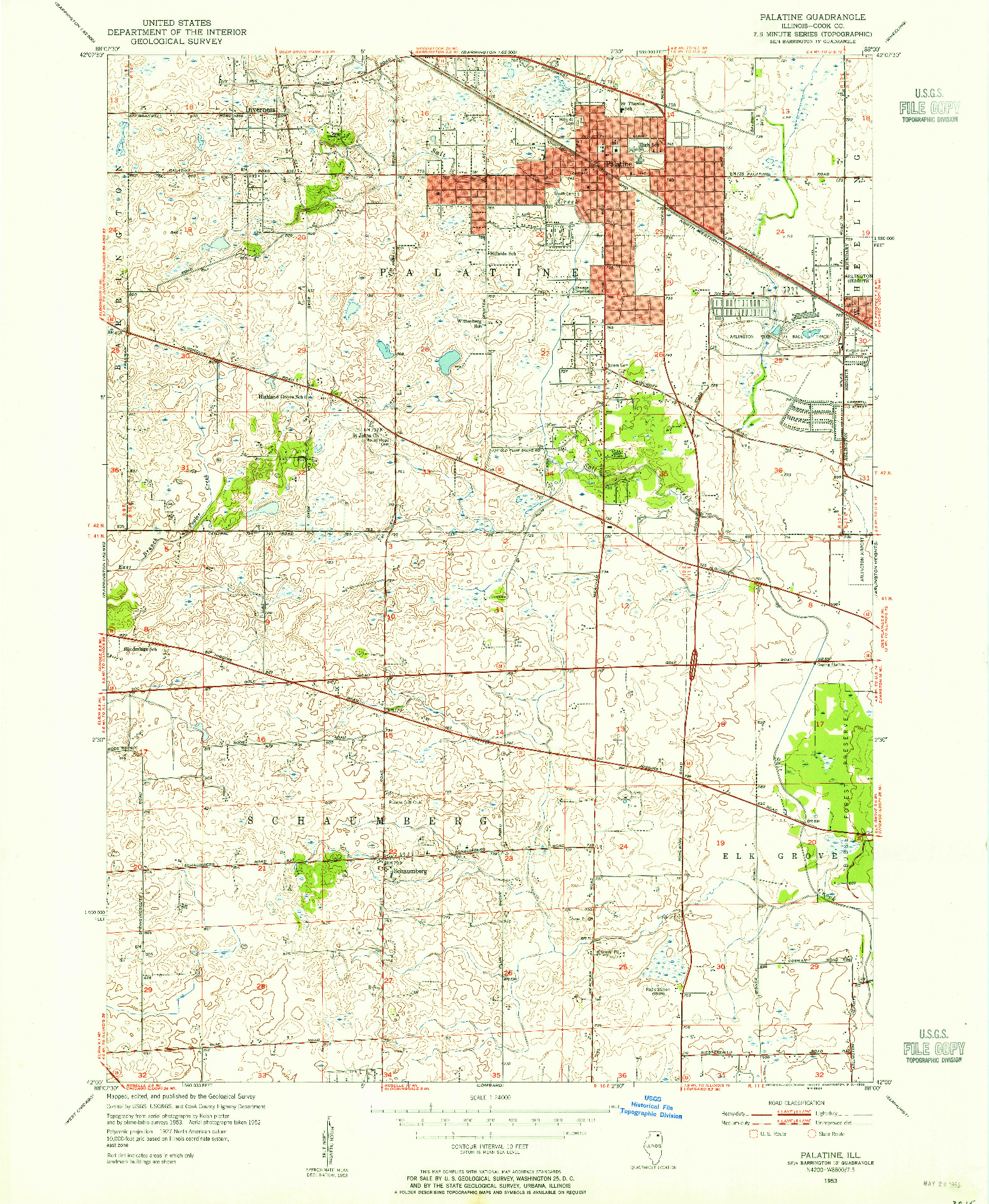 USGS 1:24000-SCALE QUADRANGLE FOR PALATINE, IL 1953