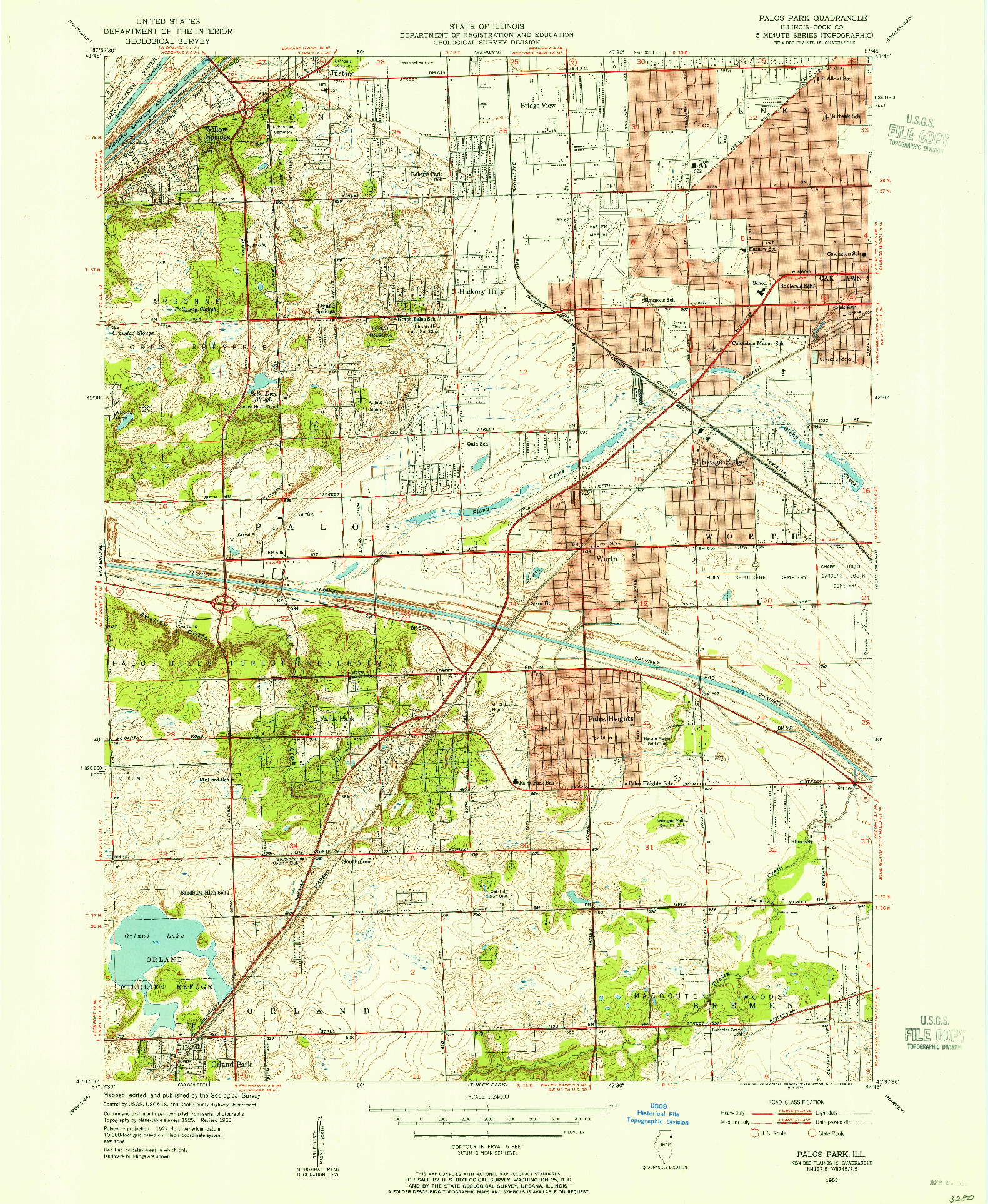 USGS 1:24000-SCALE QUADRANGLE FOR PALOS PARK, IL 1953