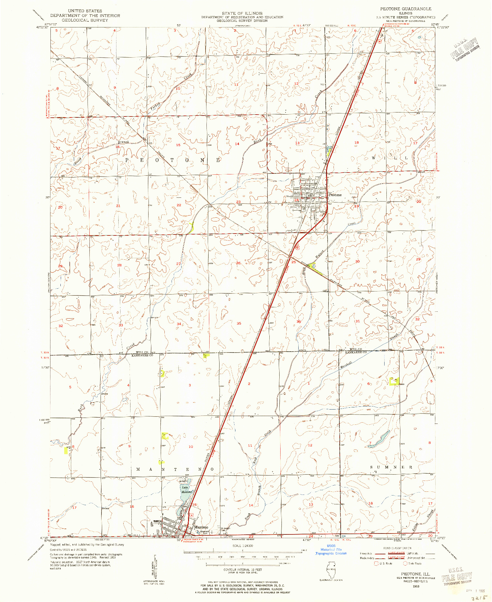 USGS 1:24000-SCALE QUADRANGLE FOR PEOTONE, IL 1953