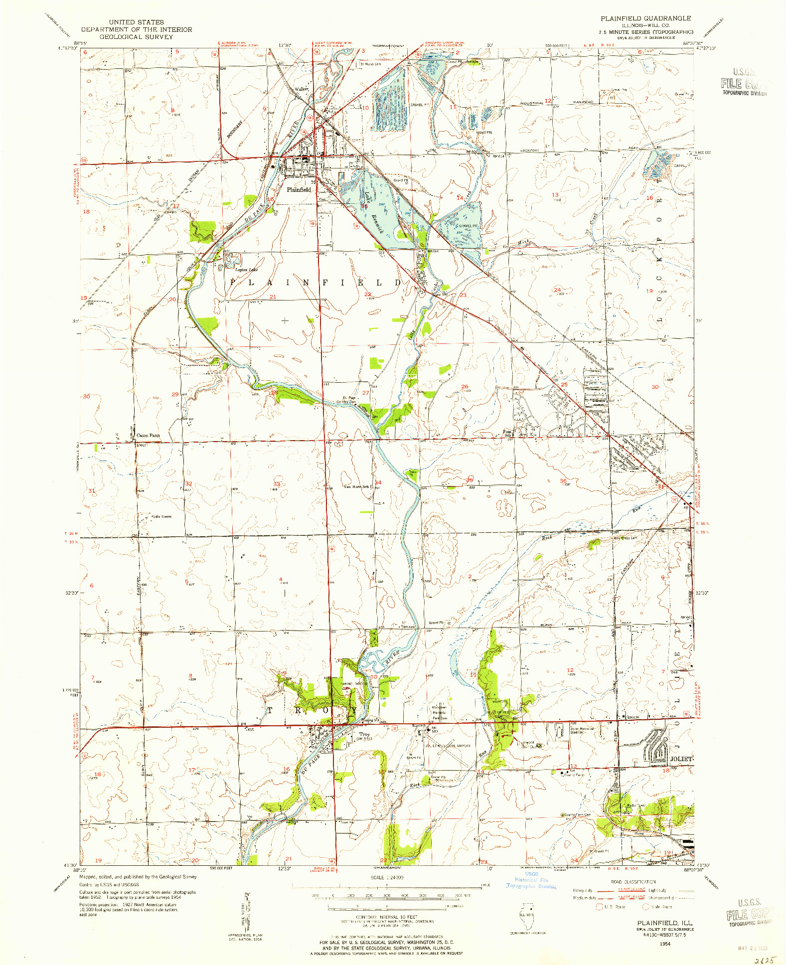 USGS 1:24000-SCALE QUADRANGLE FOR PLAINFIELD, IL 1954