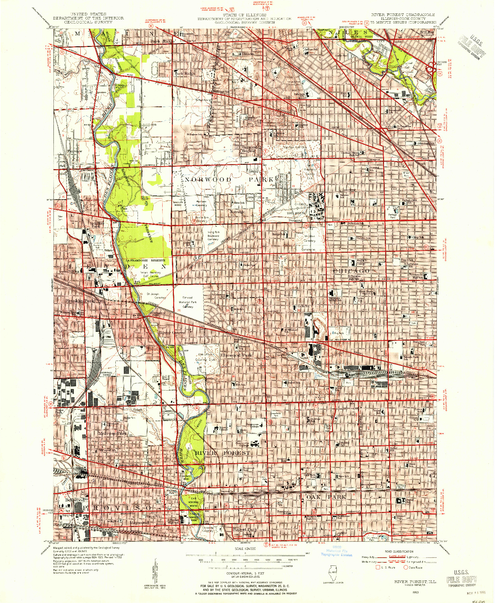 USGS 1:24000-SCALE QUADRANGLE FOR RIVER FOREST, IL 1953