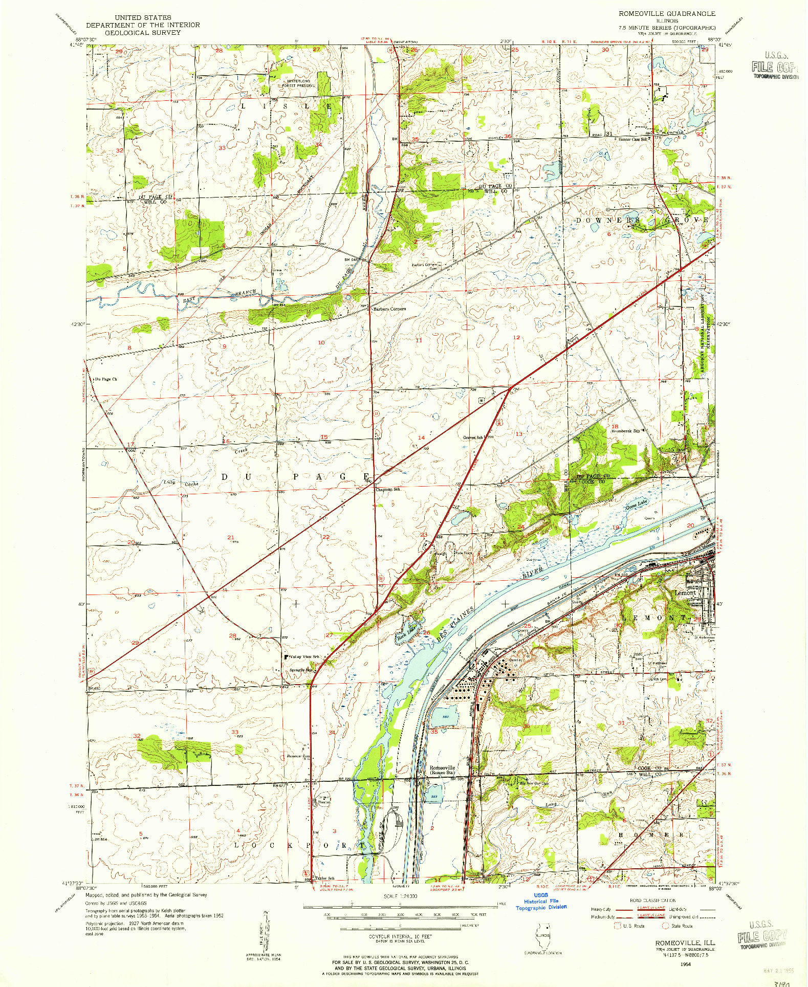 USGS 1:24000-SCALE QUADRANGLE FOR ROMEOVILLE, IL 1954