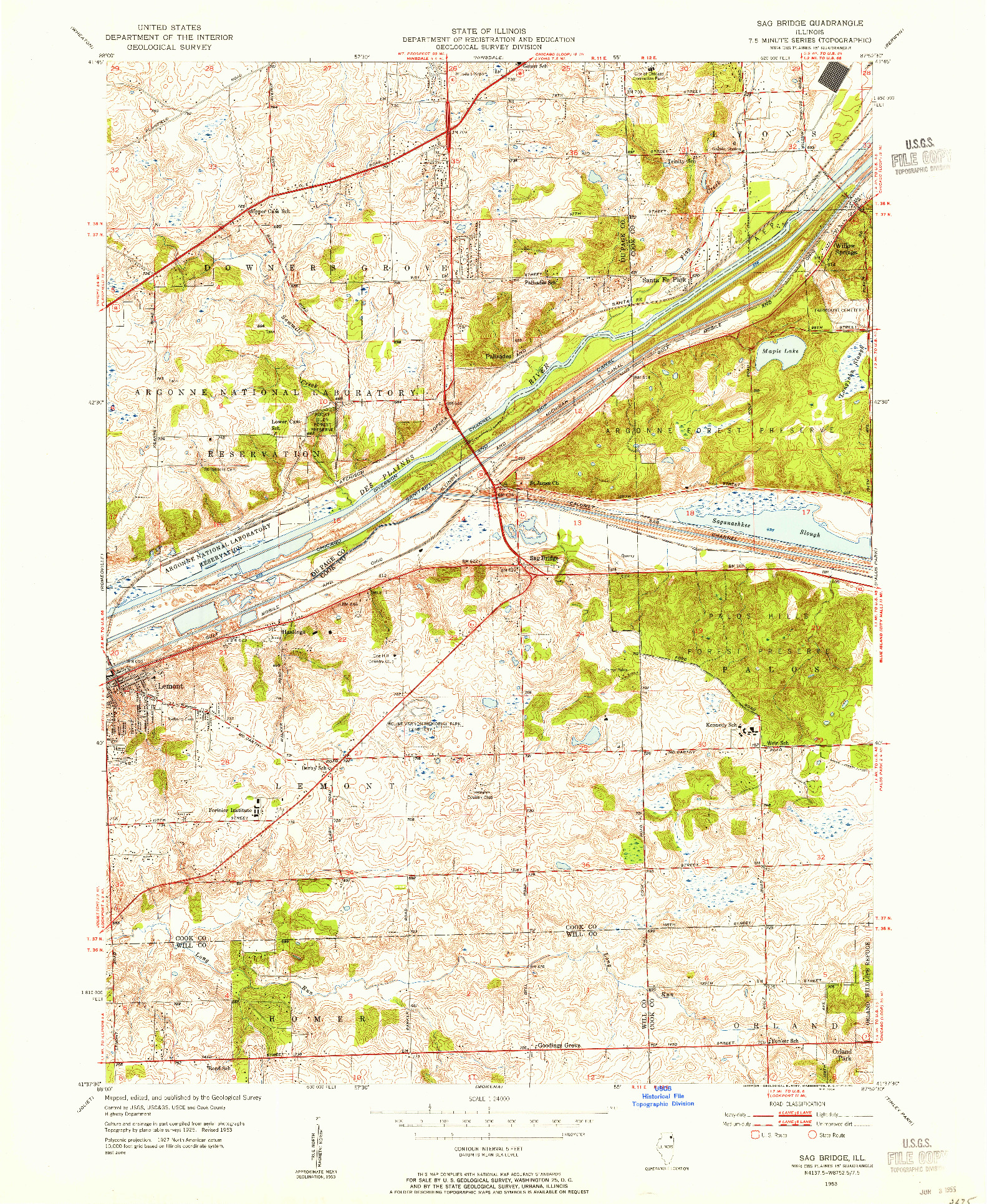 USGS 1:24000-SCALE QUADRANGLE FOR SAG BRIDGE, IL 1953