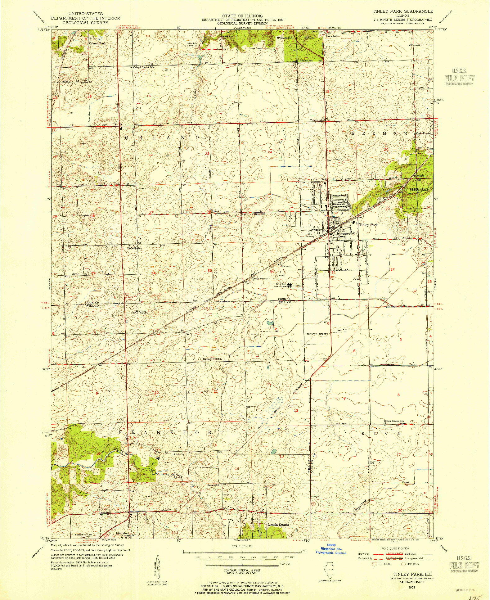 USGS 1:24000-SCALE QUADRANGLE FOR TINLEY PARK, IL 1953