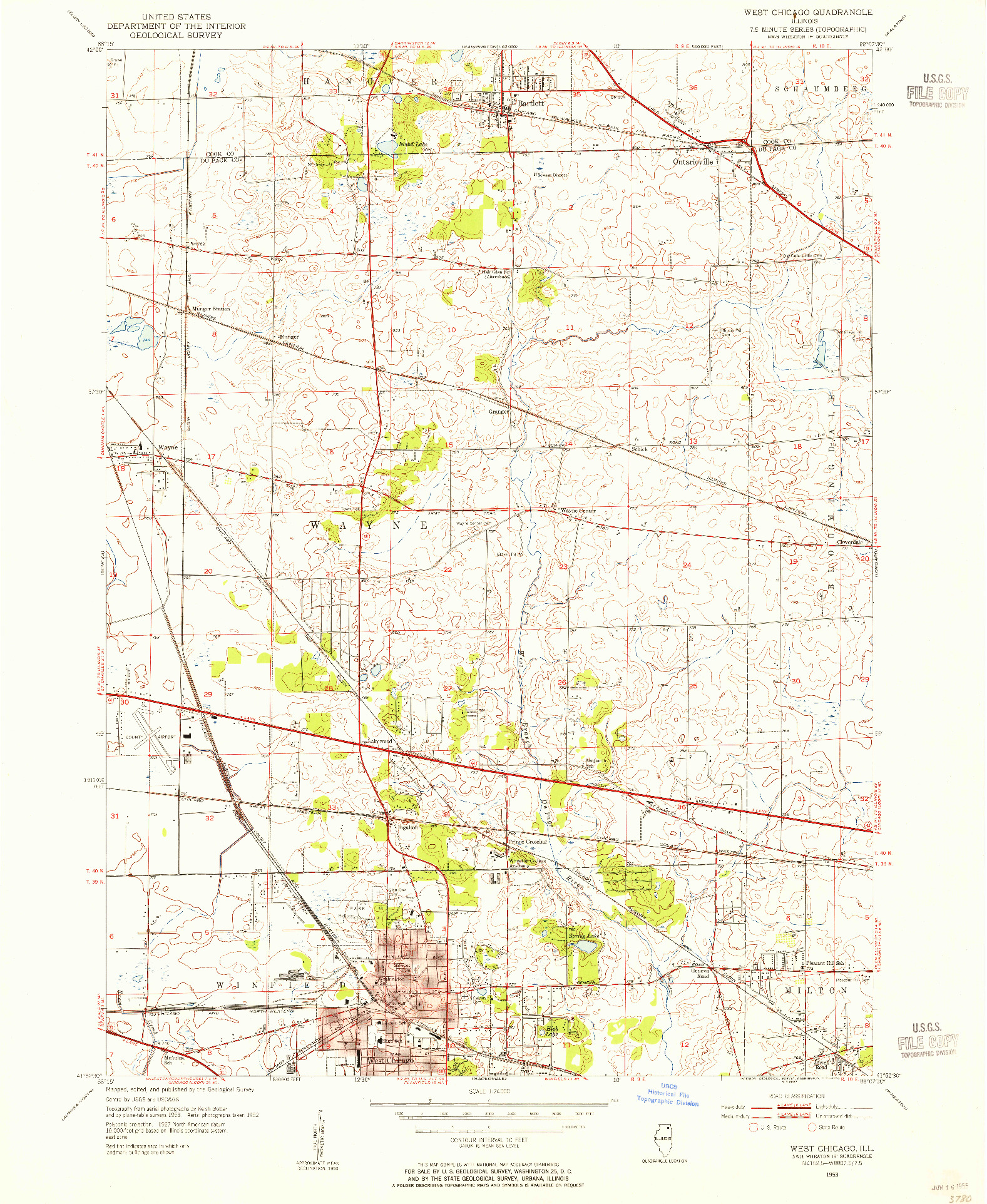 USGS 1:24000-SCALE QUADRANGLE FOR WEST CHICAGO, IL 1953