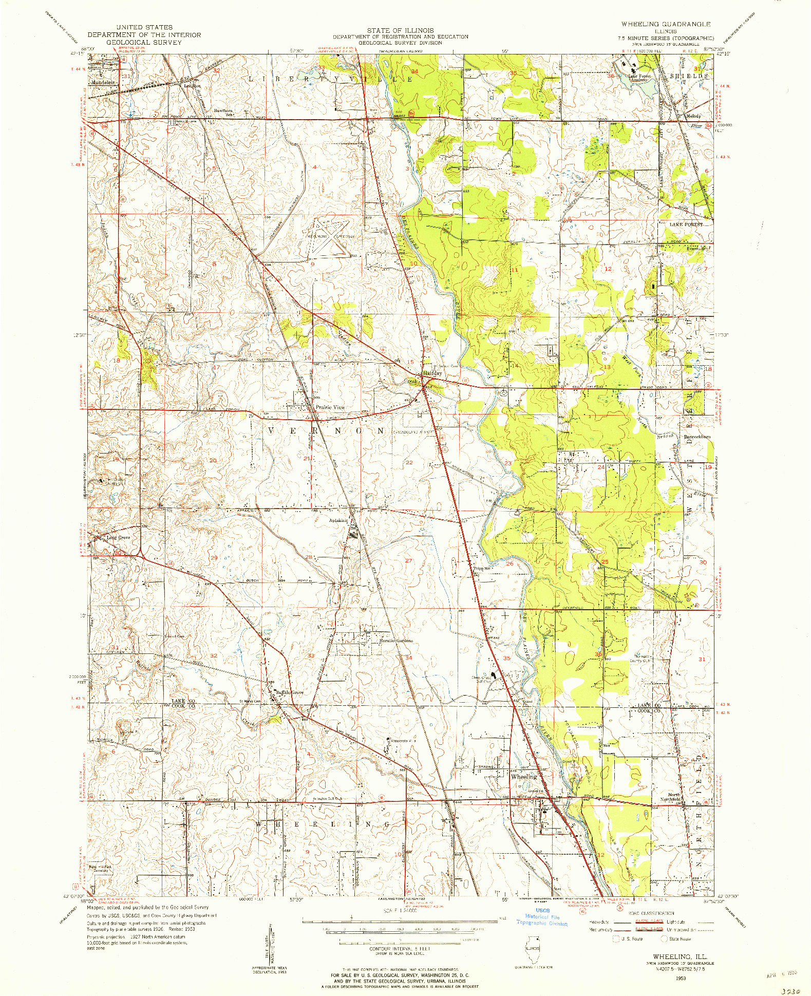 USGS 1:24000-SCALE QUADRANGLE FOR WHEELING, IL 1953