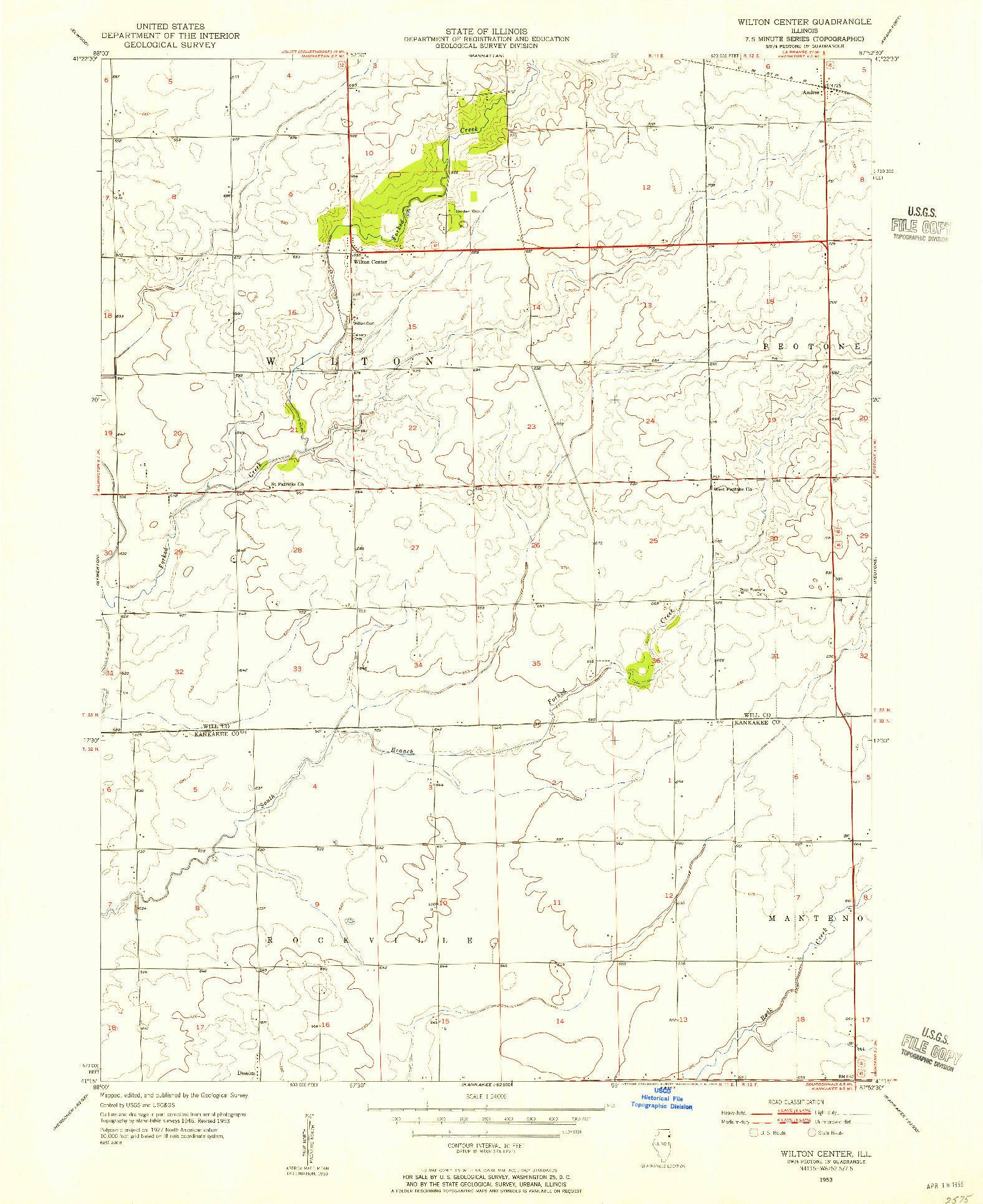 USGS 1:24000-SCALE QUADRANGLE FOR WILTON CENTER, IL 1953