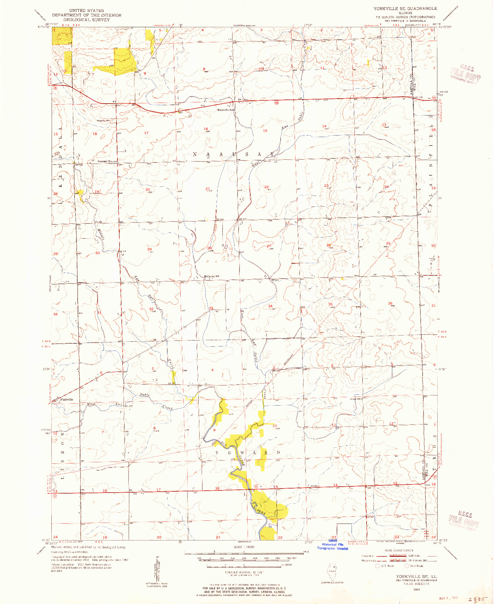USGS 1:24000-SCALE QUADRANGLE FOR YORKVILLE SE, IL 1953