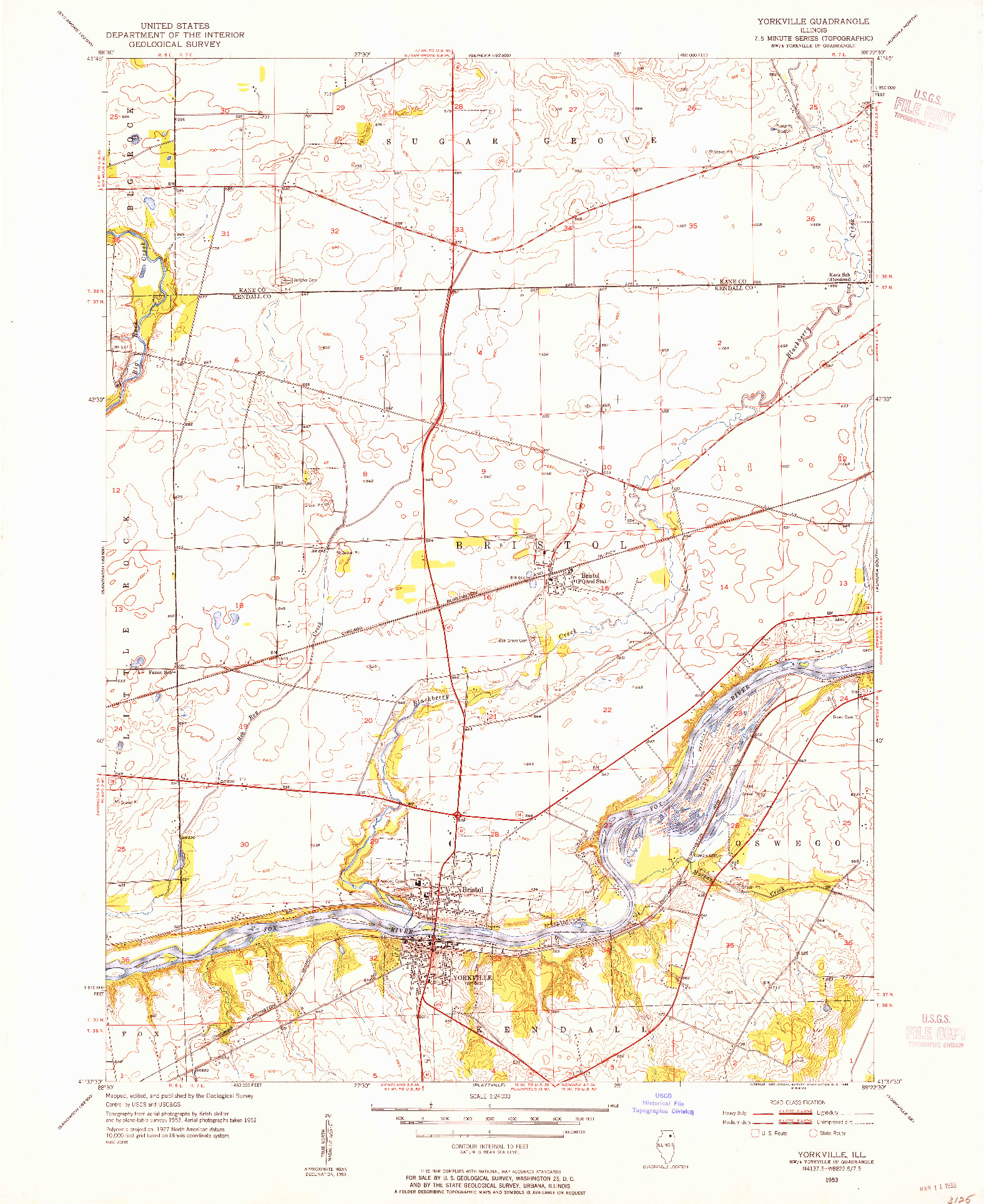 USGS 1:24000-SCALE QUADRANGLE FOR YORKVILLE, IL 1953