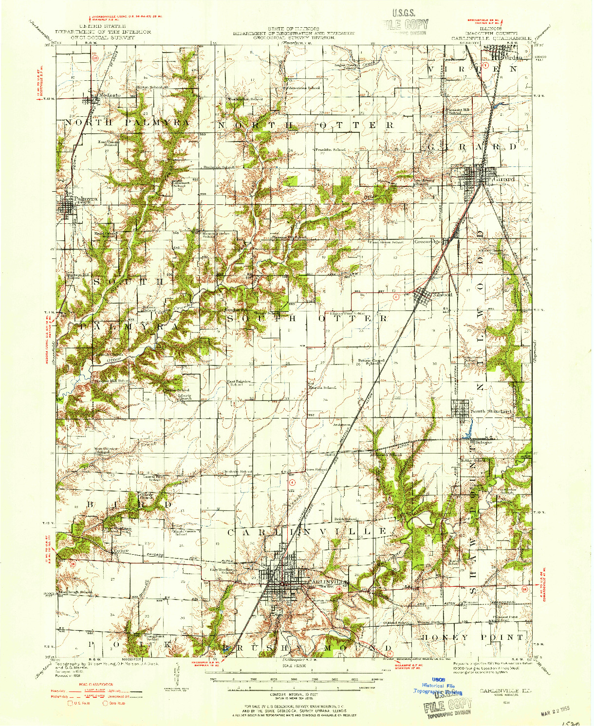 USGS 1:62500-SCALE QUADRANGLE FOR CARLINVILLE, IL 1931