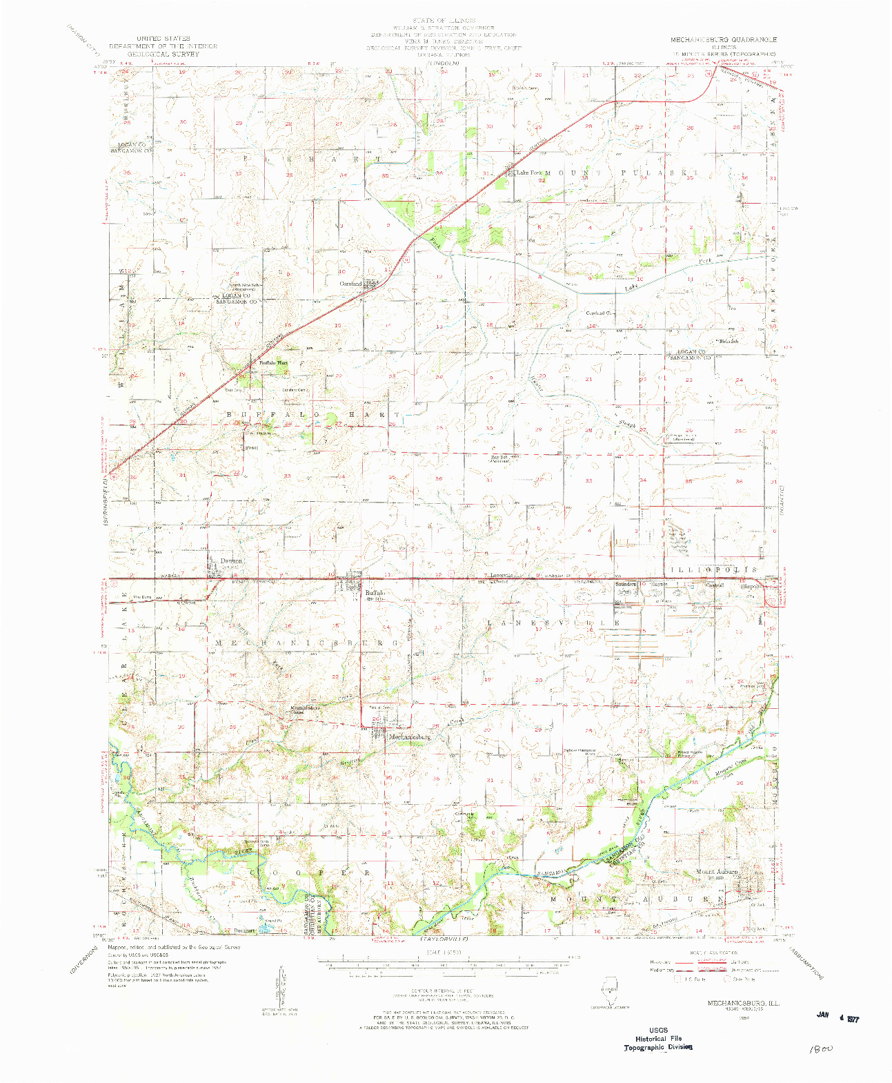USGS 1:62500-SCALE QUADRANGLE FOR MECHANICSBURG, IL 1954