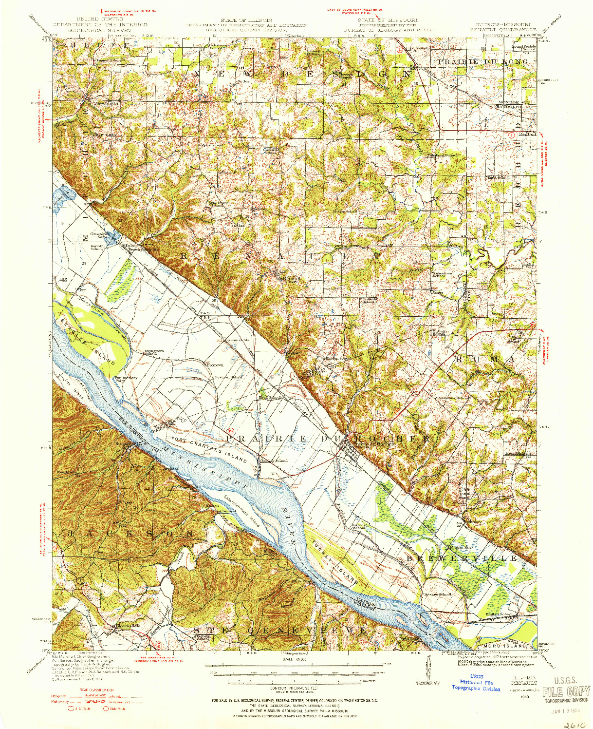 USGS 1:62500-SCALE QUADRANGLE FOR RENAULT, IL 1940