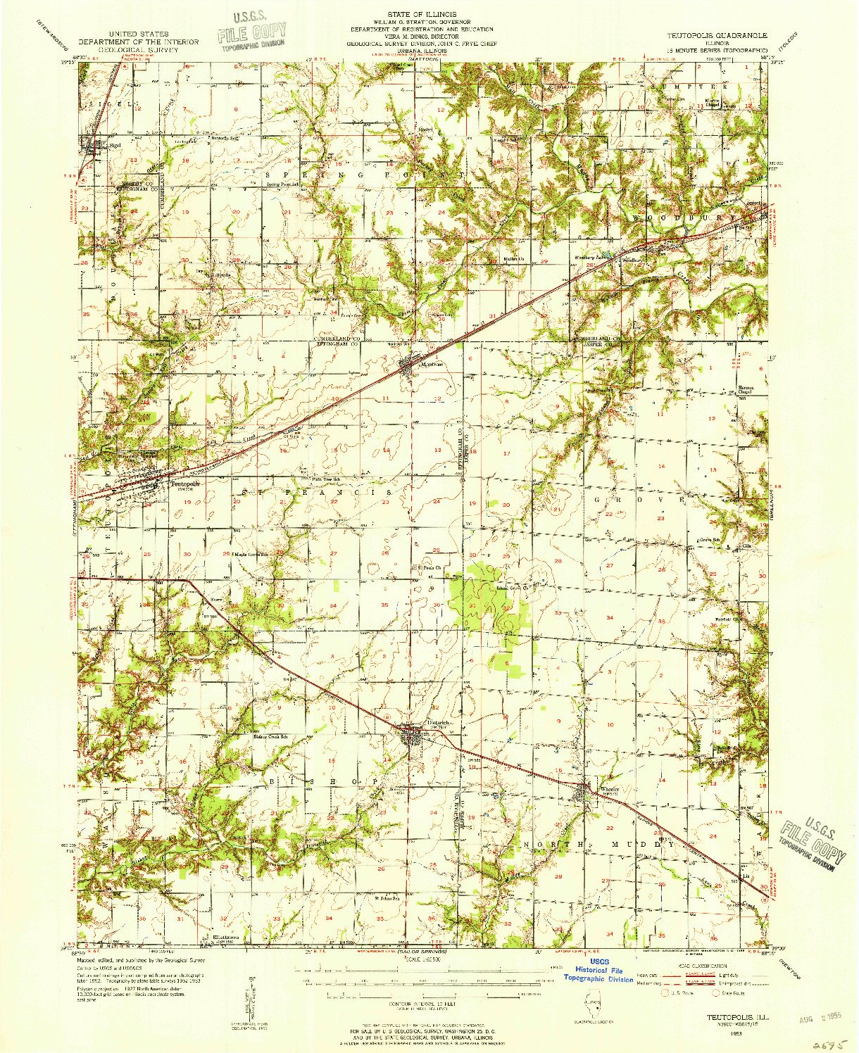 USGS 1:62500-SCALE QUADRANGLE FOR TEUTOPOLIS, IL 1953