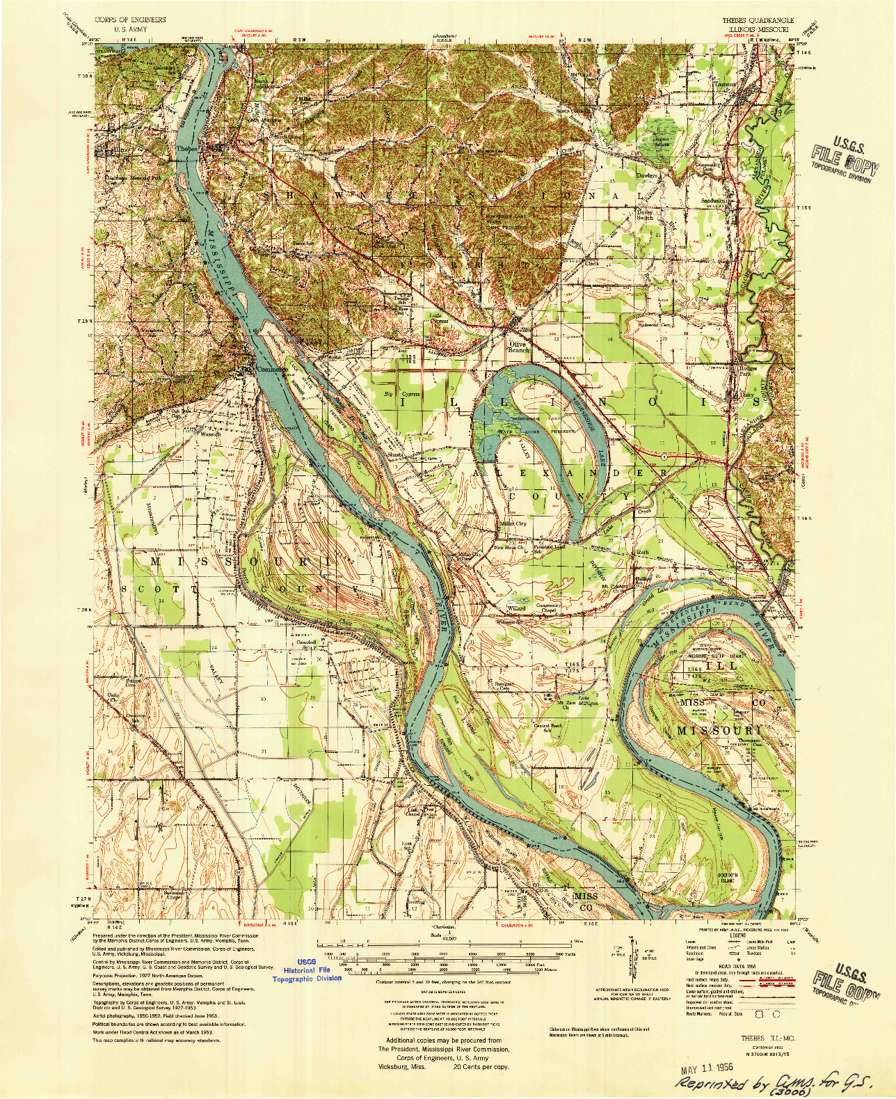 USGS 1:62500-SCALE QUADRANGLE FOR THEBES, IL 1955