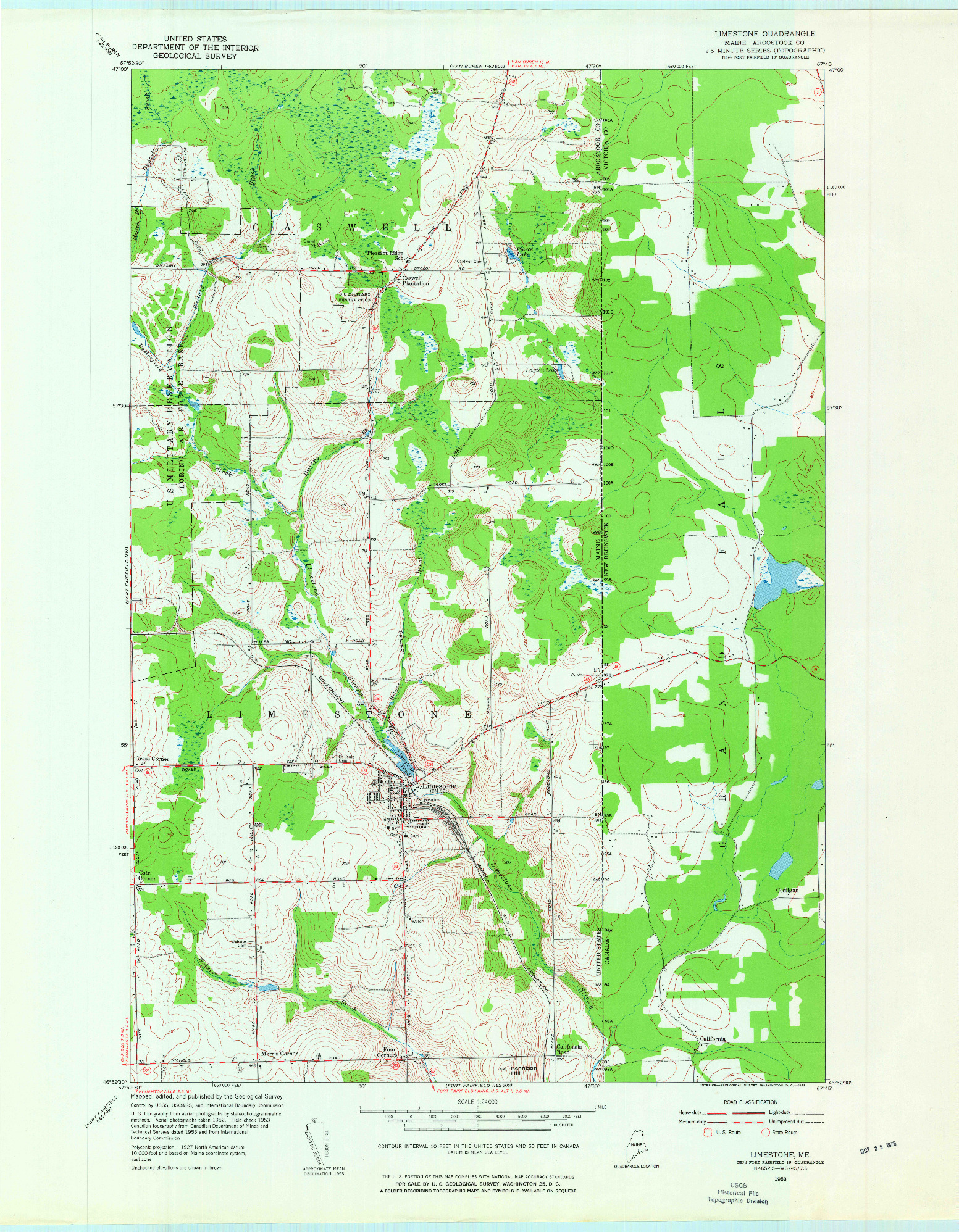 USGS 1:24000-SCALE QUADRANGLE FOR LIMESTONE, ME 1953