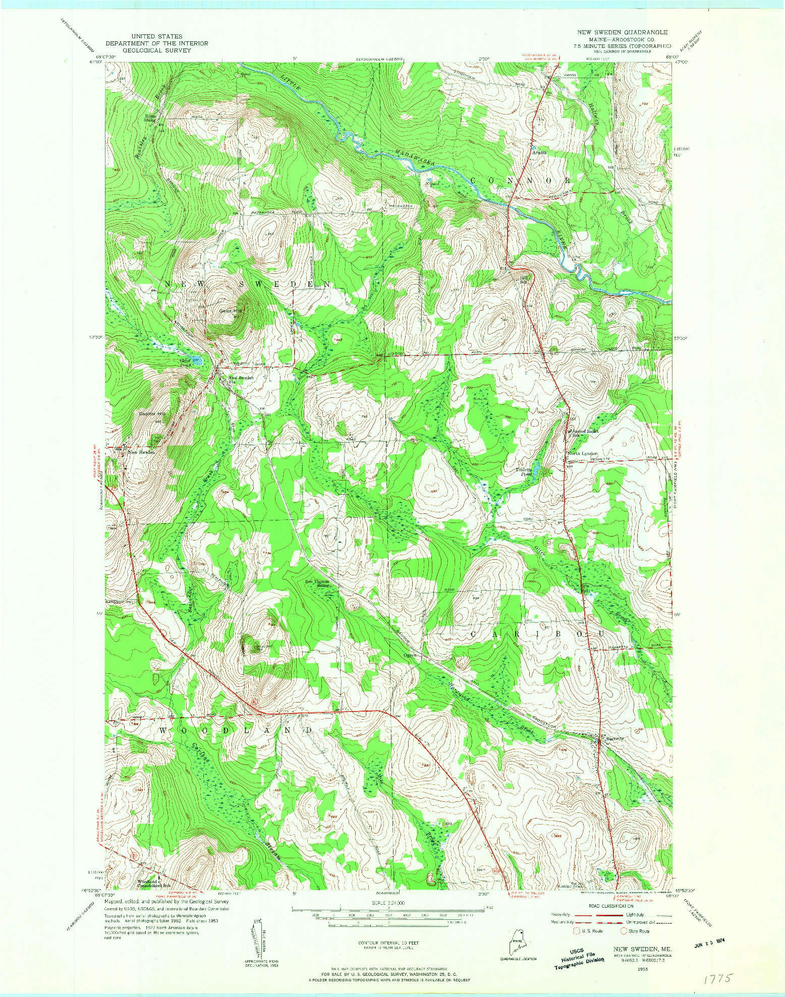 USGS 1:24000-SCALE QUADRANGLE FOR NEW SWEDEN, ME 1953