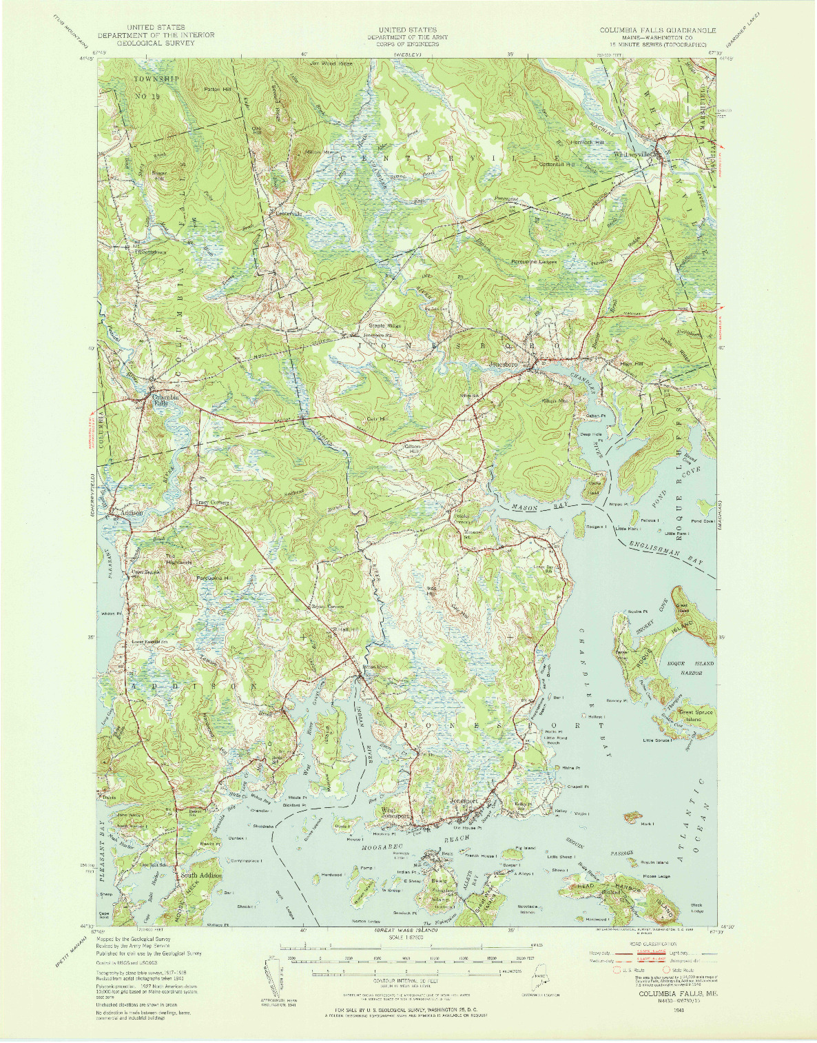 USGS 1:62500-SCALE QUADRANGLE FOR COLUMBIA FALLS, ME 1941