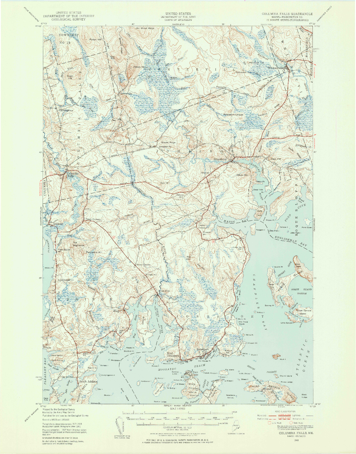 USGS 1:62500-SCALE QUADRANGLE FOR COLUMBIA FALLS, ME 1941
